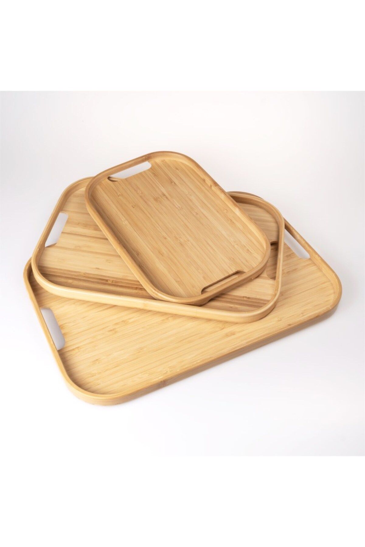 Hinora Bambu 3 Lü Set Dikdörtgen Tepsi 46x33-40x28-33x22cm