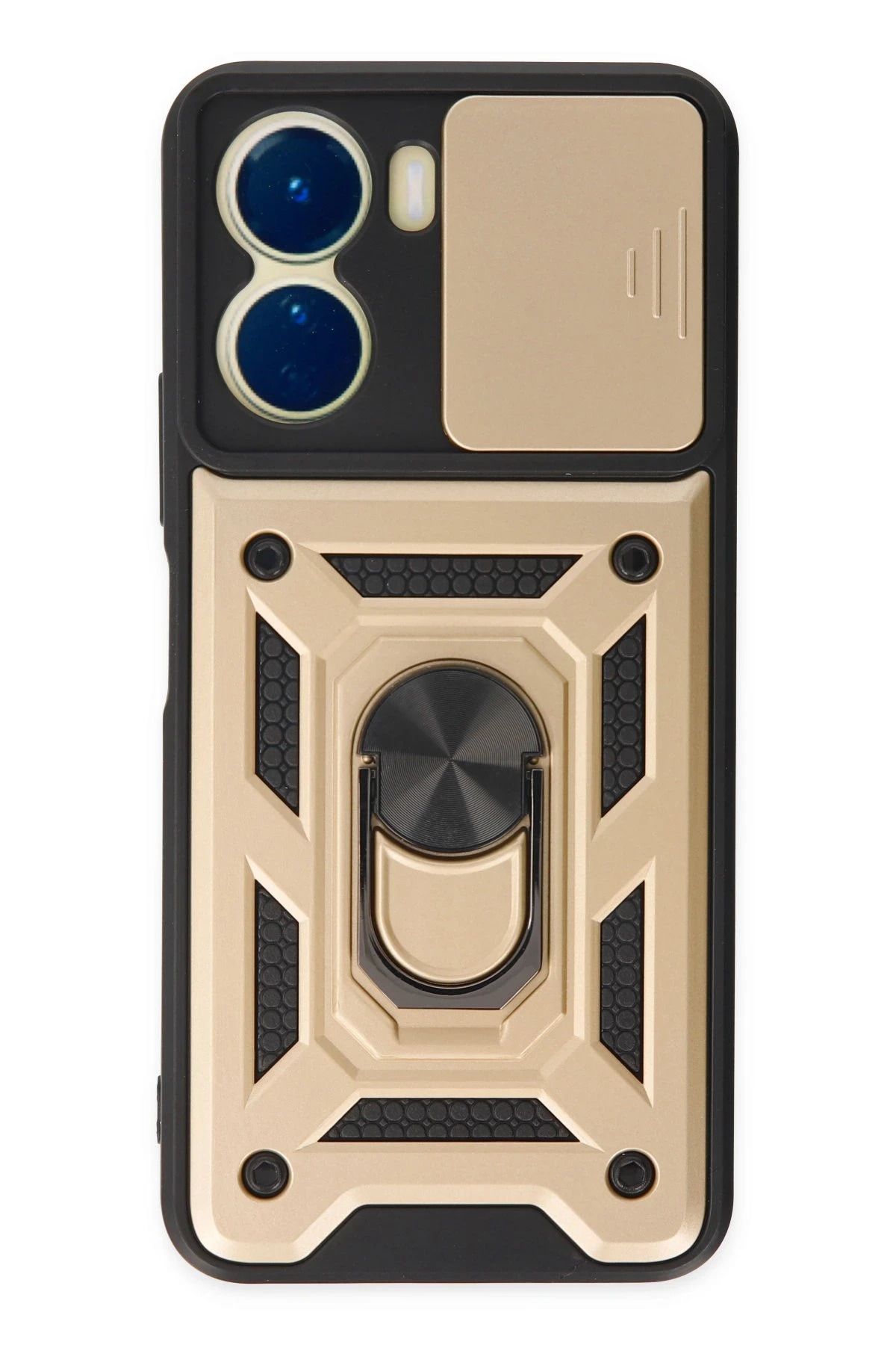 NewFace Vivo Y16 Kılıf Pars Lens Yüzüklü Silikon - Gold JOJUA