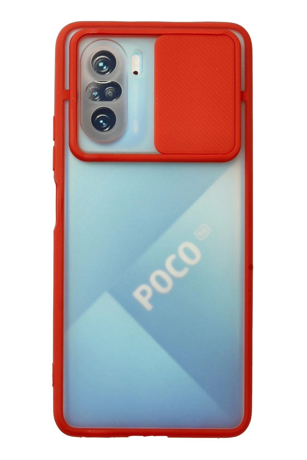 NewFace Xiaomi Poco F3 Kılıf Palm Buzlu Kamera Sürgülü Silikon - Kırmızı JOJUA