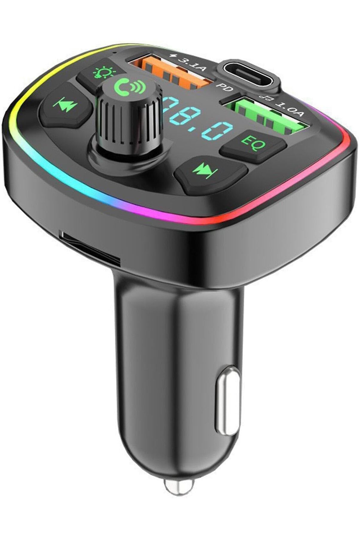 STOREMAX buystoremx Minuto Q7 NR74 RGB Renkli FM Radyo Transmitter MP3 Çalar Bluetooth 5.0 Çakmaklık Type-