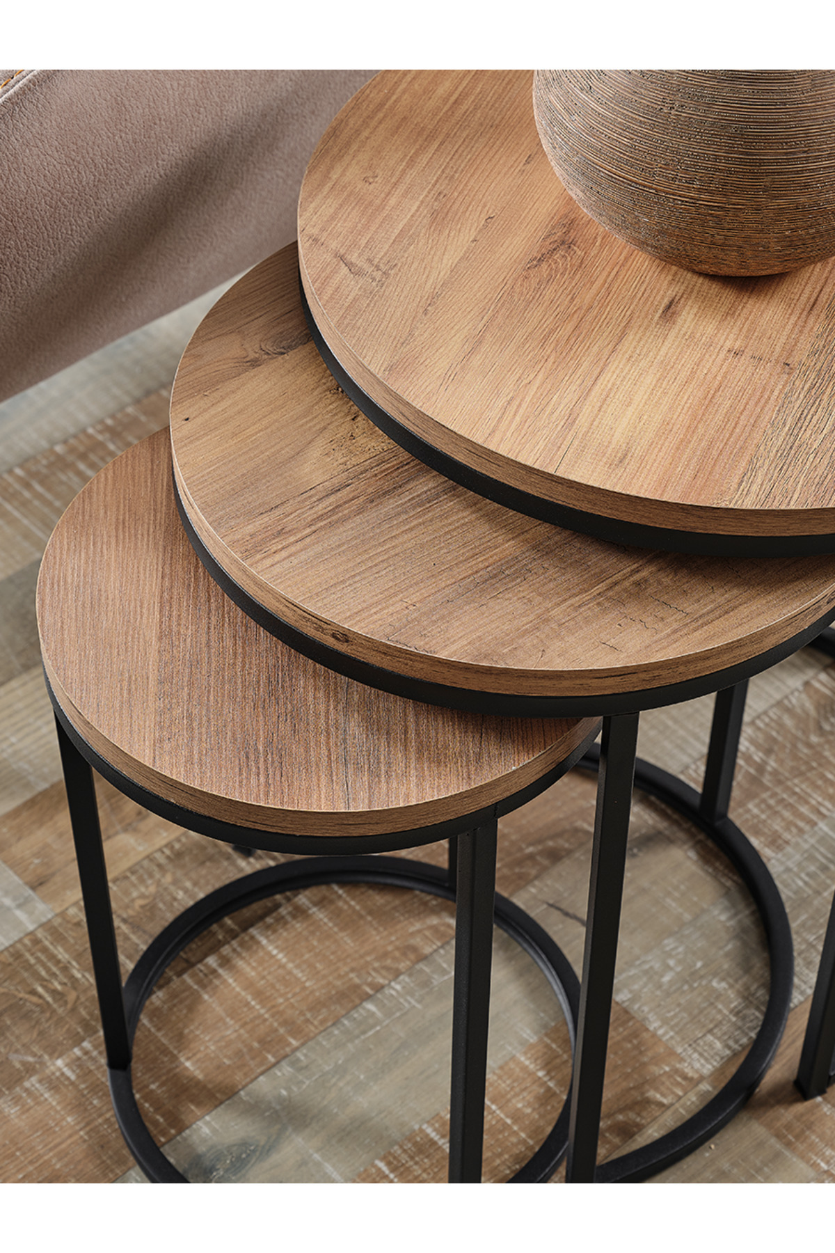 Zigon Sehpa Ceviz Siyah 3 Lü Adet