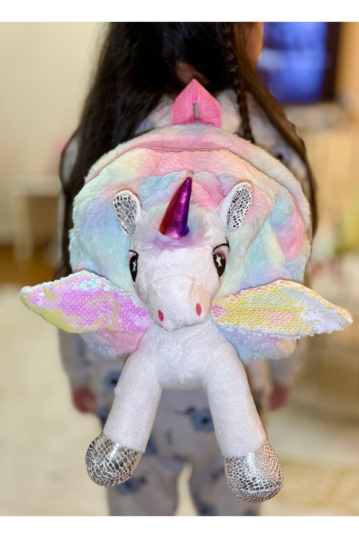 DF ToyShop Uni̇corn Renkli̇ Peluş Sirt Çantasi Çocuk Çantasi