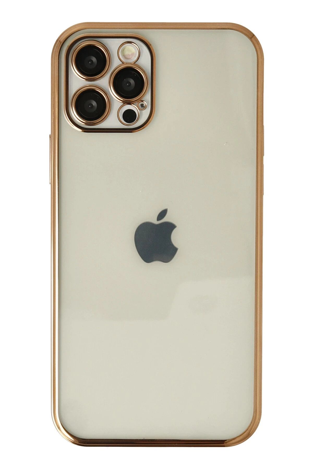 NewFace iPhone 12 Pro Kılıf Lensli Silikon - Gold FERRG