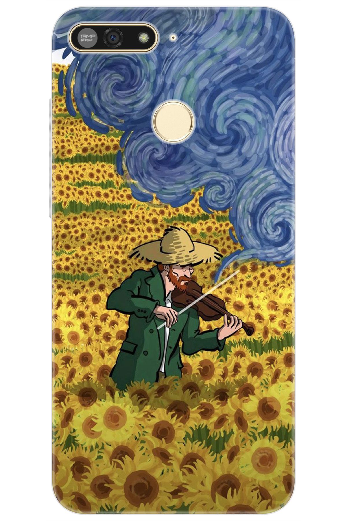 Ceppare Honor 7A (AUM-L29) Uyumlu Kılıf Desen Baskılı Silikon Sunflower Ayçiçeği Tarlası STK:756 CP-by9Dgsv