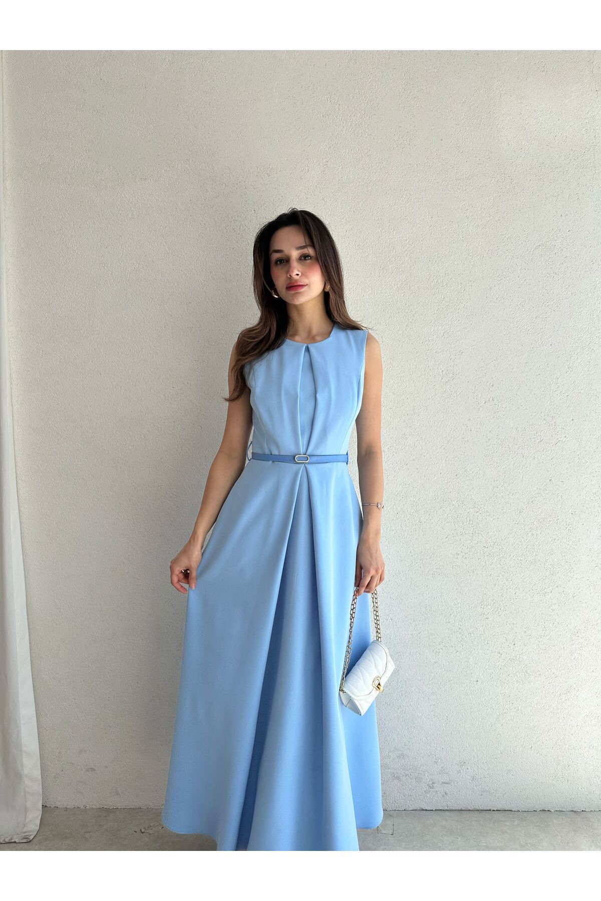 Mooi Butik ADMİRE Maxi Elbise 7430 - Bebe Mavisi