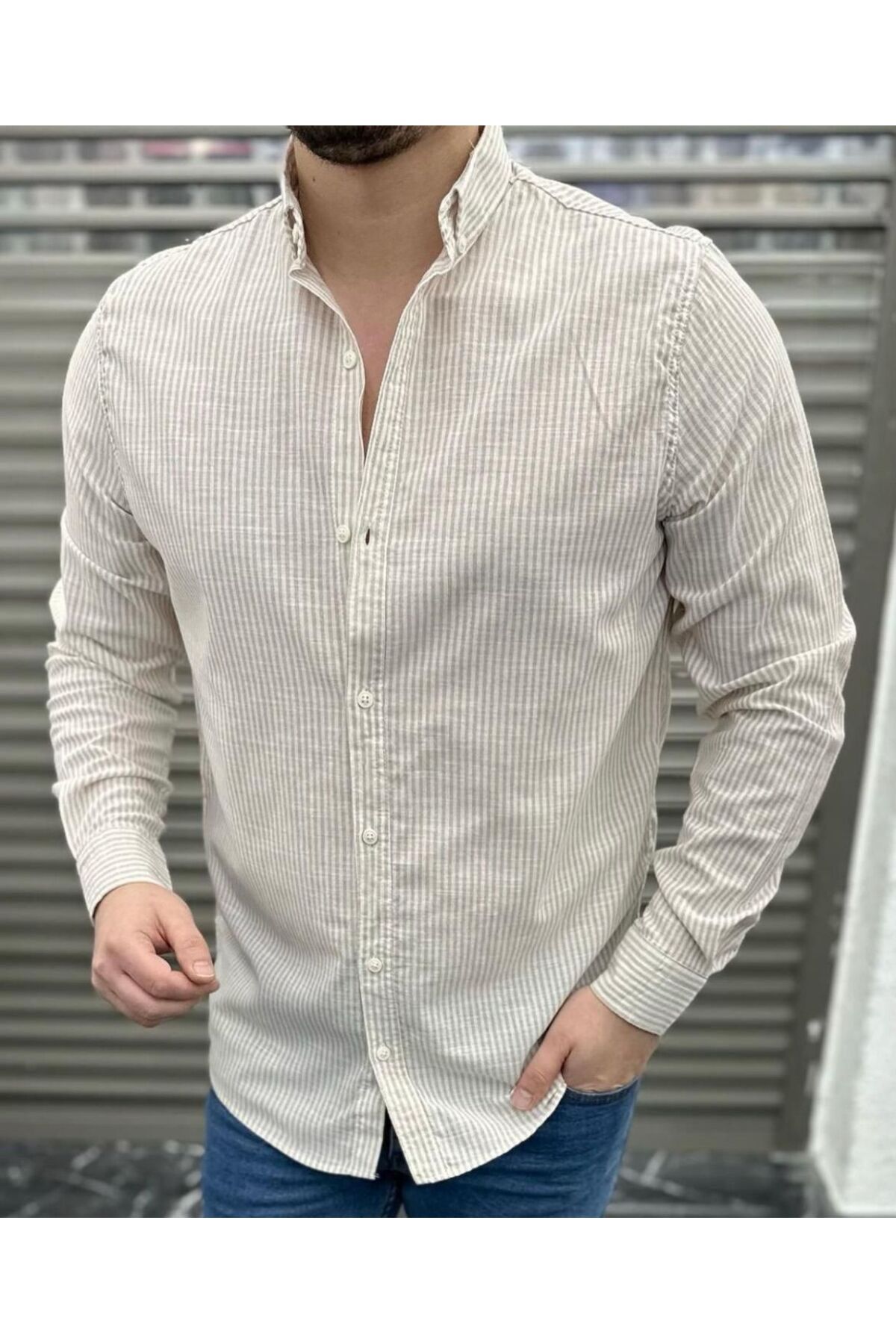 LC Waikiki Keten Çizgili Slim Fit Erkek Şık Premium Kalite Düğmeli Pamuklu Erkek Gömlek Klasik ve Spor Giyim