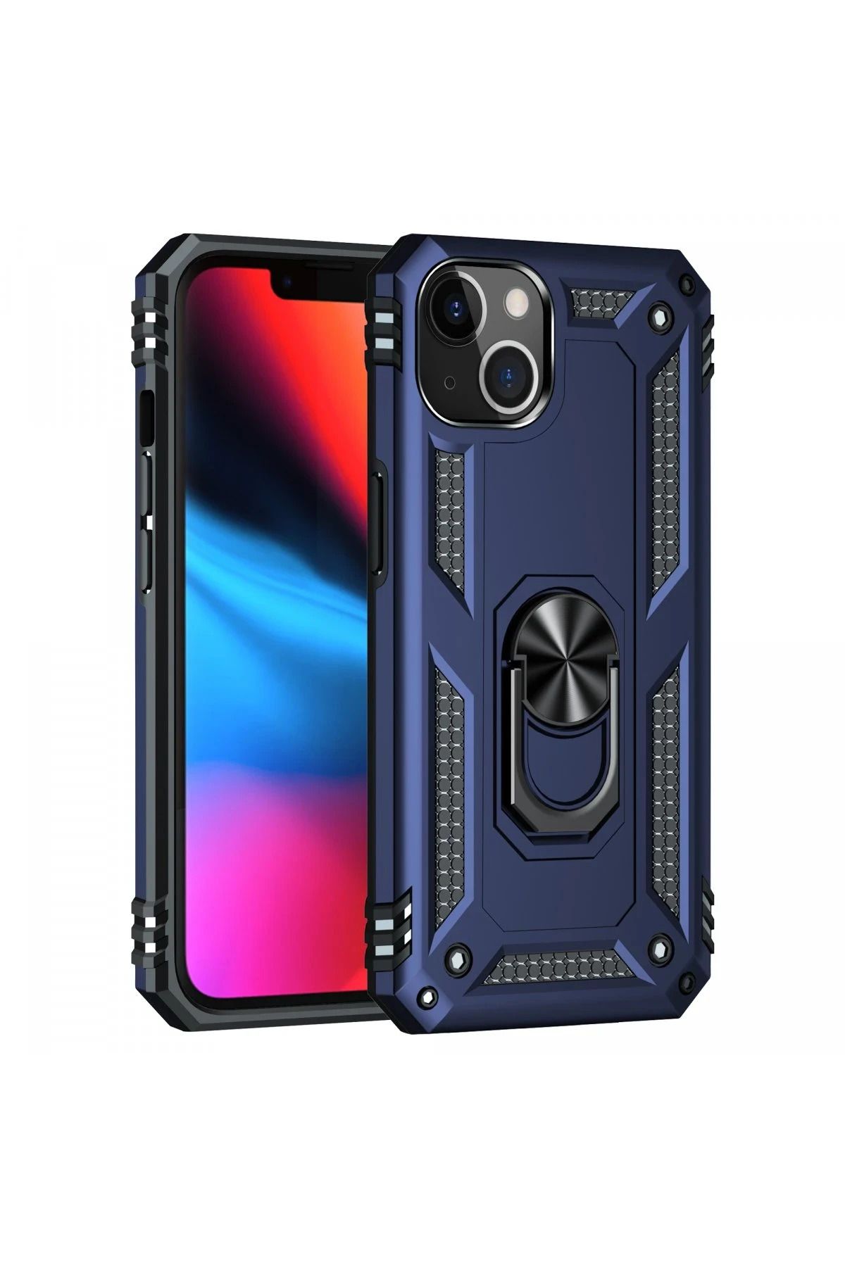 NewFace iPhone 14 Plus Kılıf Sofya Yüzüklü Silikon Kapak - Lacivert JOJUA