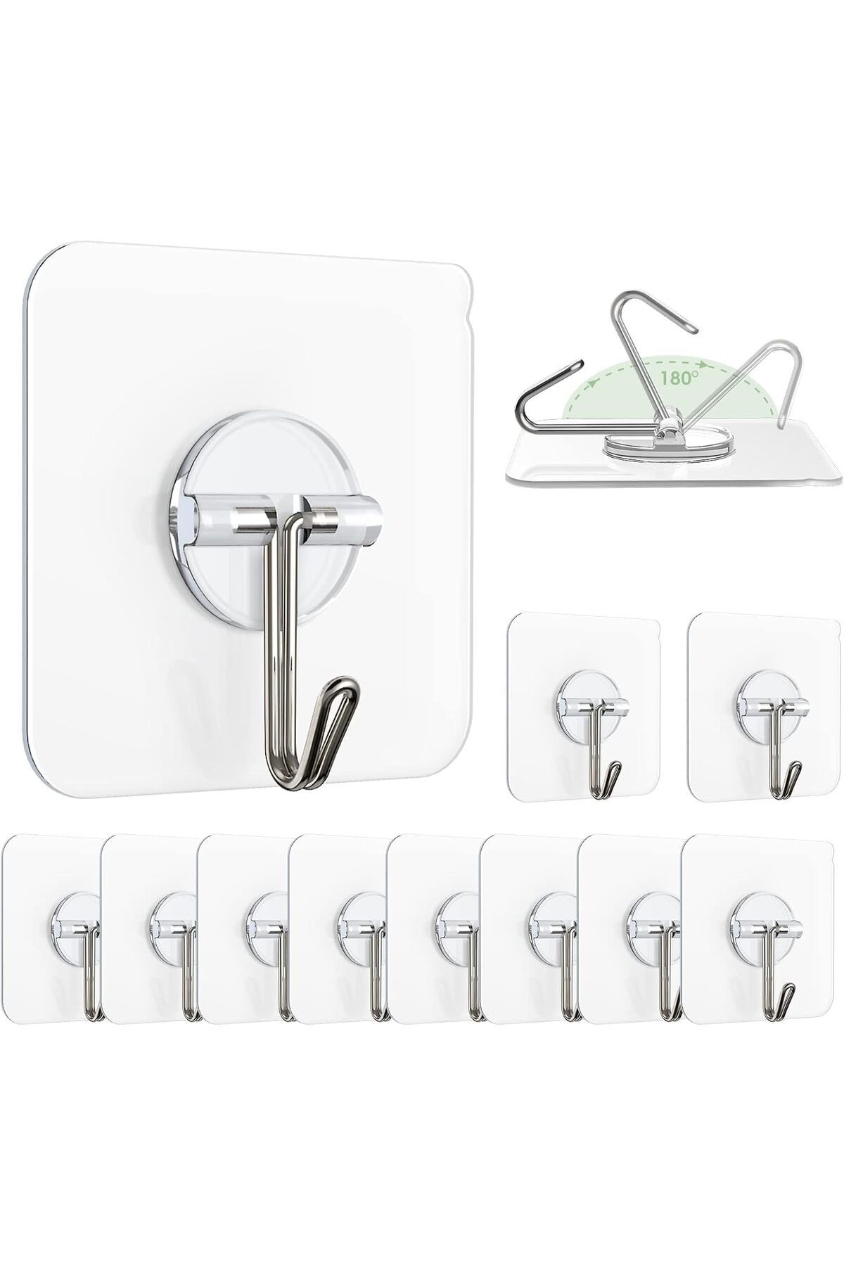 STOREMAX nffashopm 10 Adet Şeffaf Duvar Askısı İz Bırakmayan Güçlü Yapışkanlı Kapı Arkası Banyo