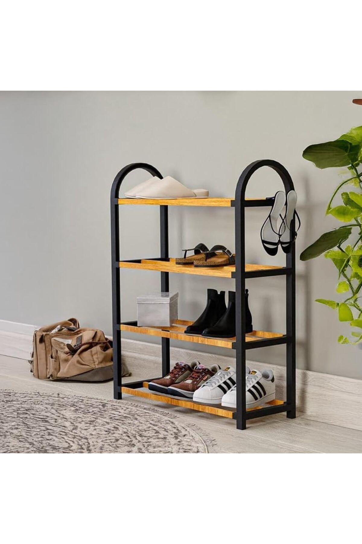 STOREMAX nffashopm Midi Ahşap Çubuklu Ayakkabılık 4 Bölmeli Düzenleyici 8 Çift Ayakkabı Kapasiteli Ra