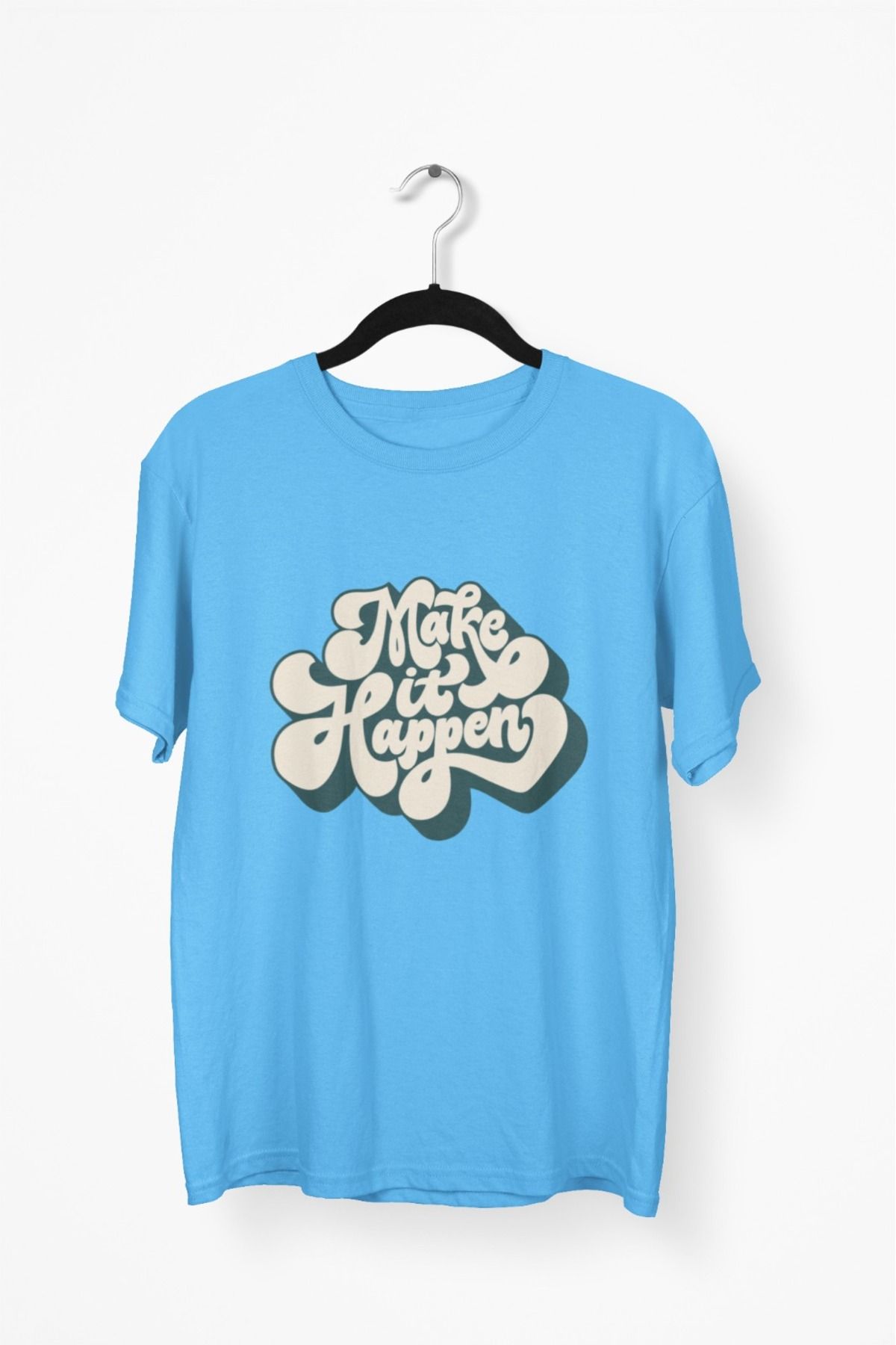 Butik ERKEK/KADIN -MAKE HIT HAPPEN- TRANSFER BASKILI YUVARLAK YAKA KISA KOL TİŞÖRT