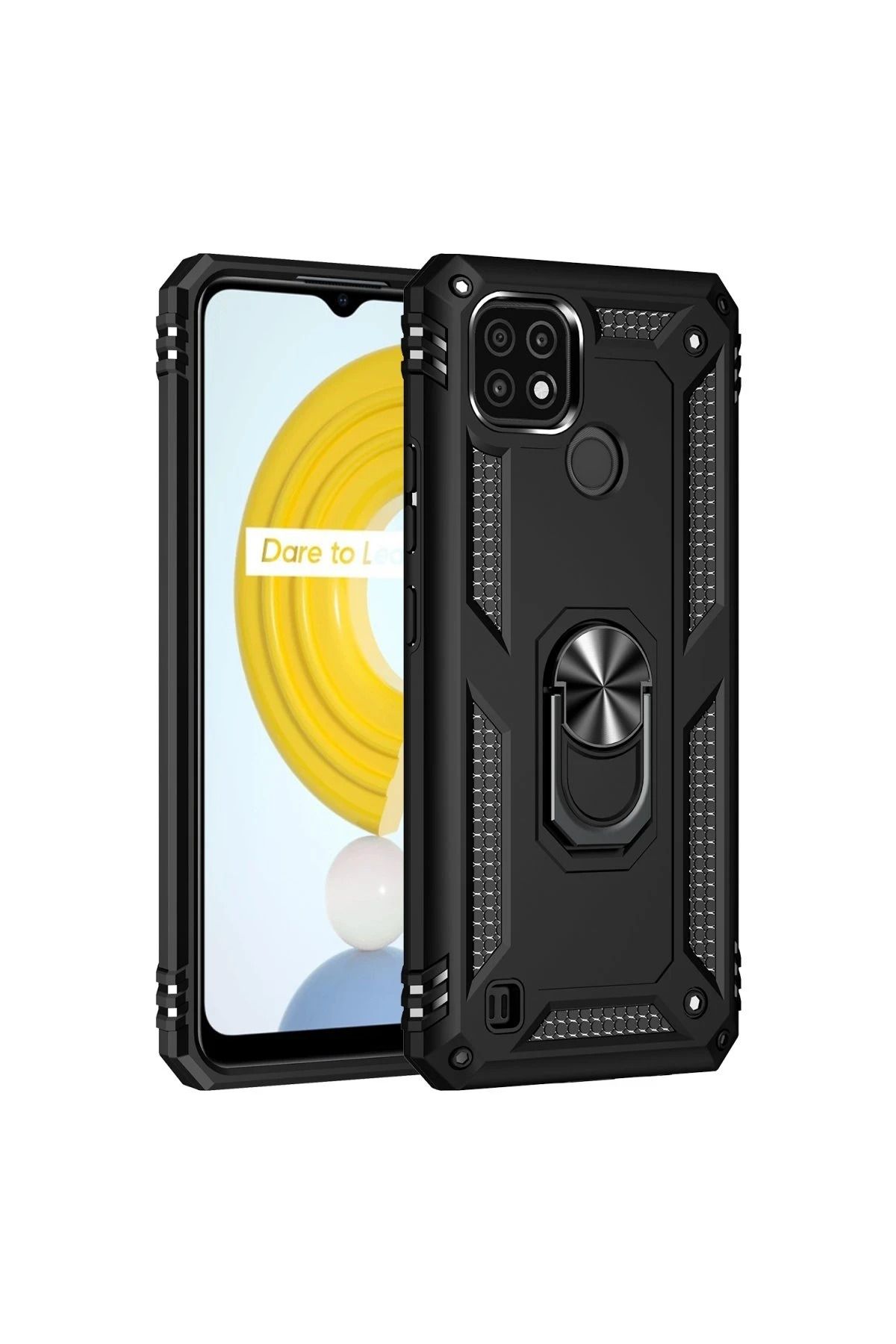 NewFace Realme C21 Kılıf Sofya Yüzüklü Silikon Kapak - Siyah HNZRN