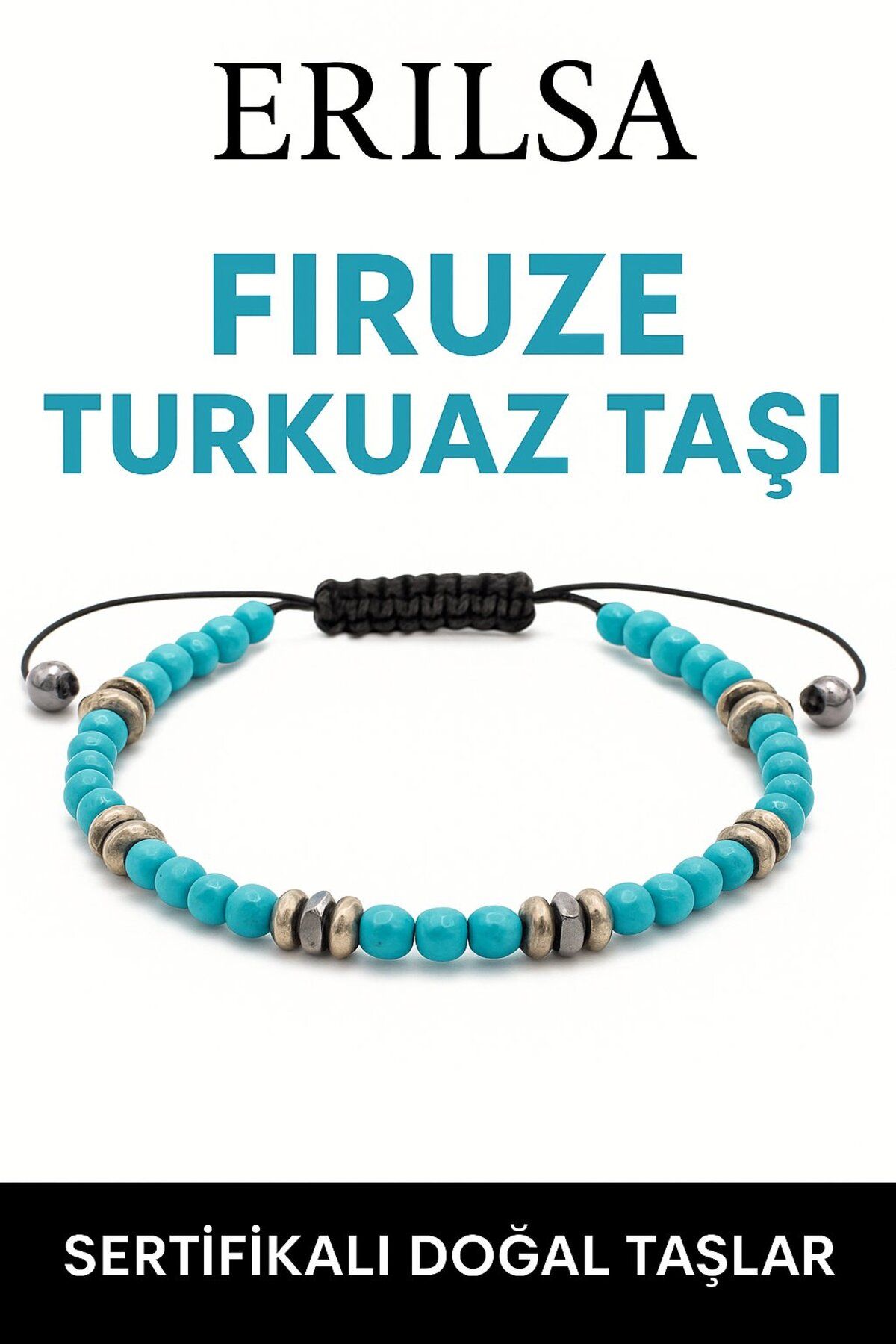 Erilsa Sertifikalı Terahertz – Firuze Taşı Bileklik (İnce Model) – Koruma, Enerji ve Şans Taşı
