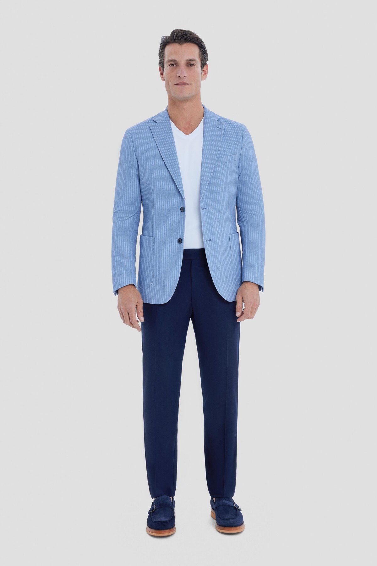 Sabri Özel Mavi Mono Yaka Blazer Ceket