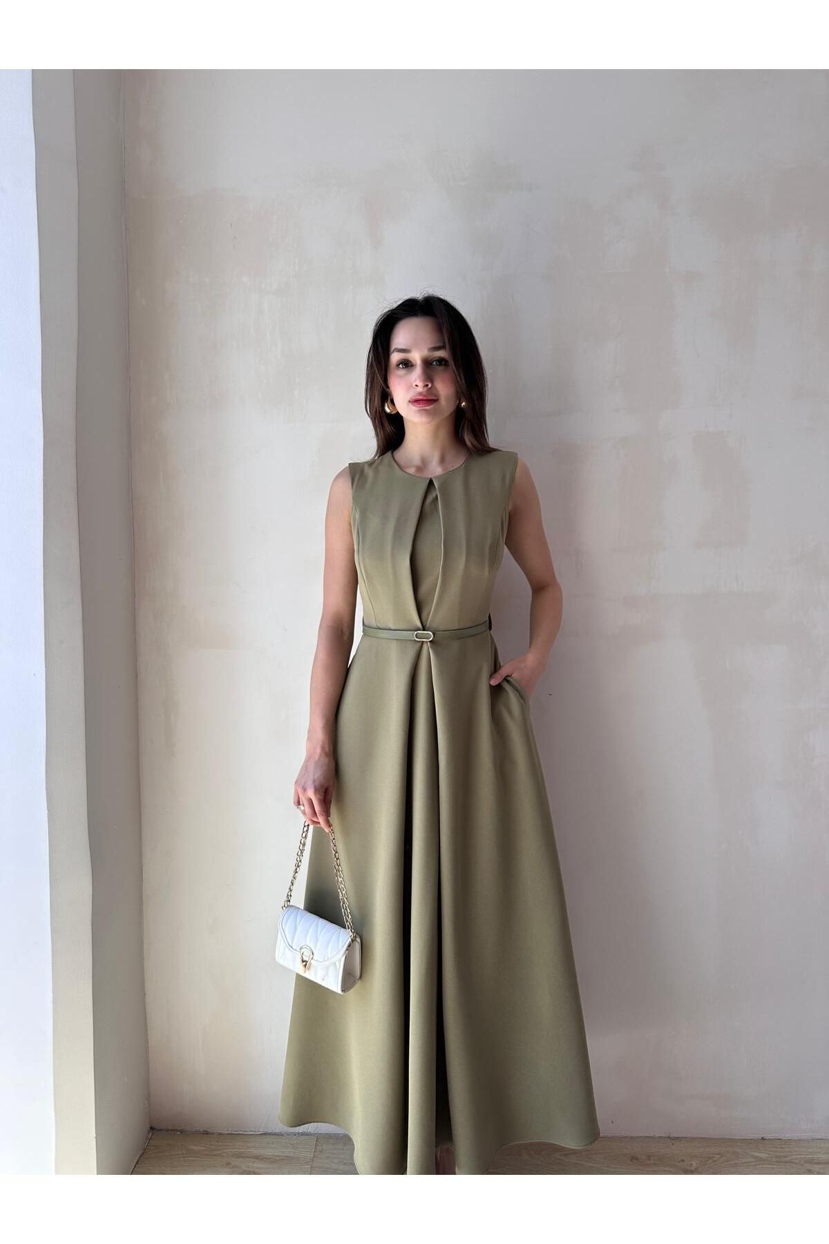 Mooi Butik ADMİRE Maxi Elbise 7430 - Haki