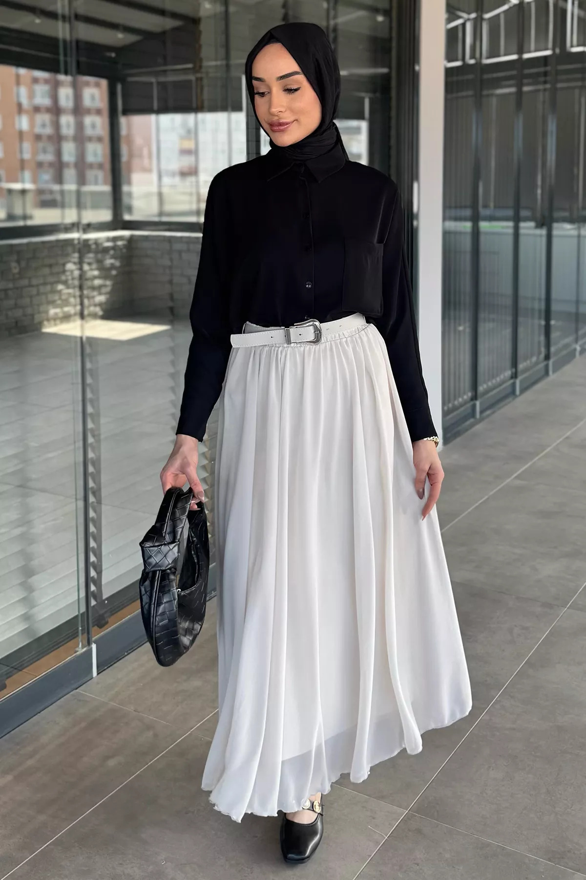 julude-Stone Belted Hijab Chiffon Skirt 6