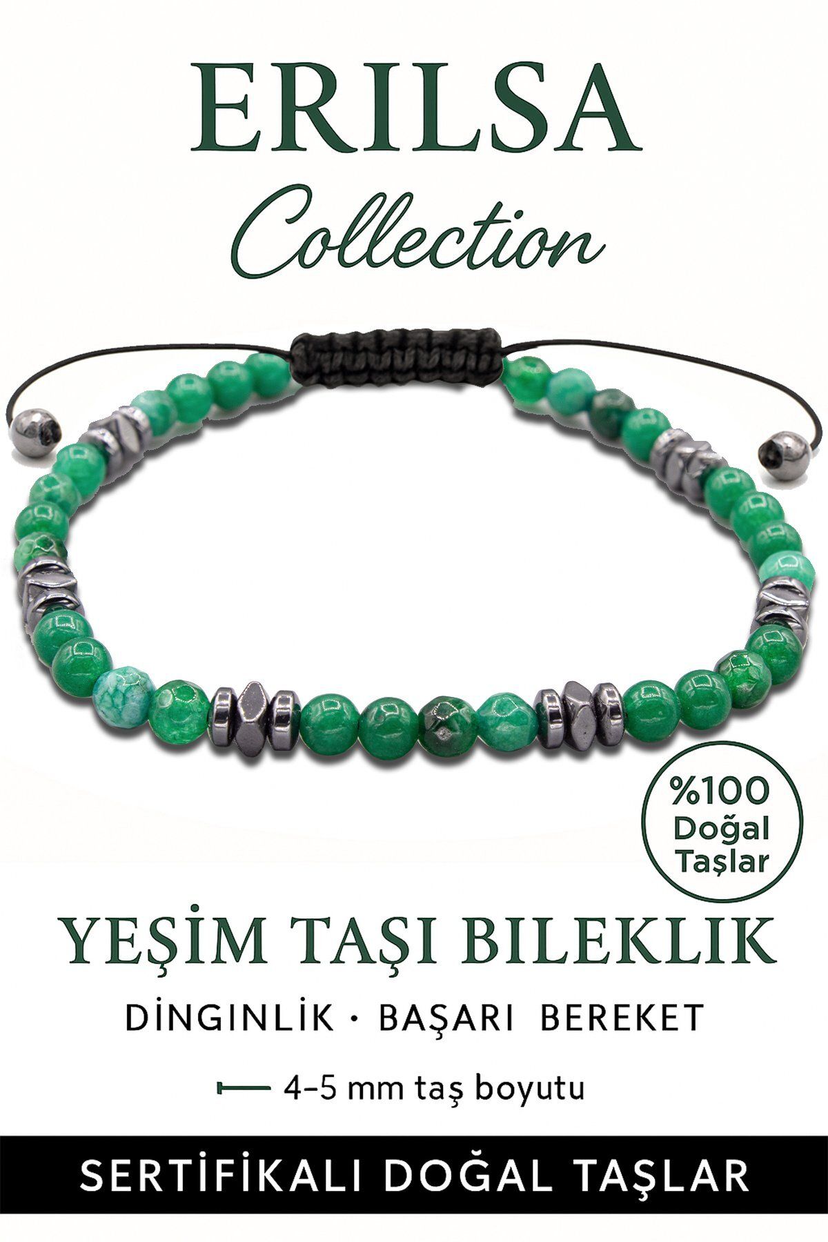 Erilsa Sertifikalı Terahertz – Fasetli Yeşim Taşı Bileklik (İnce Model) – Şans, Canlılık ve Denge Taşı