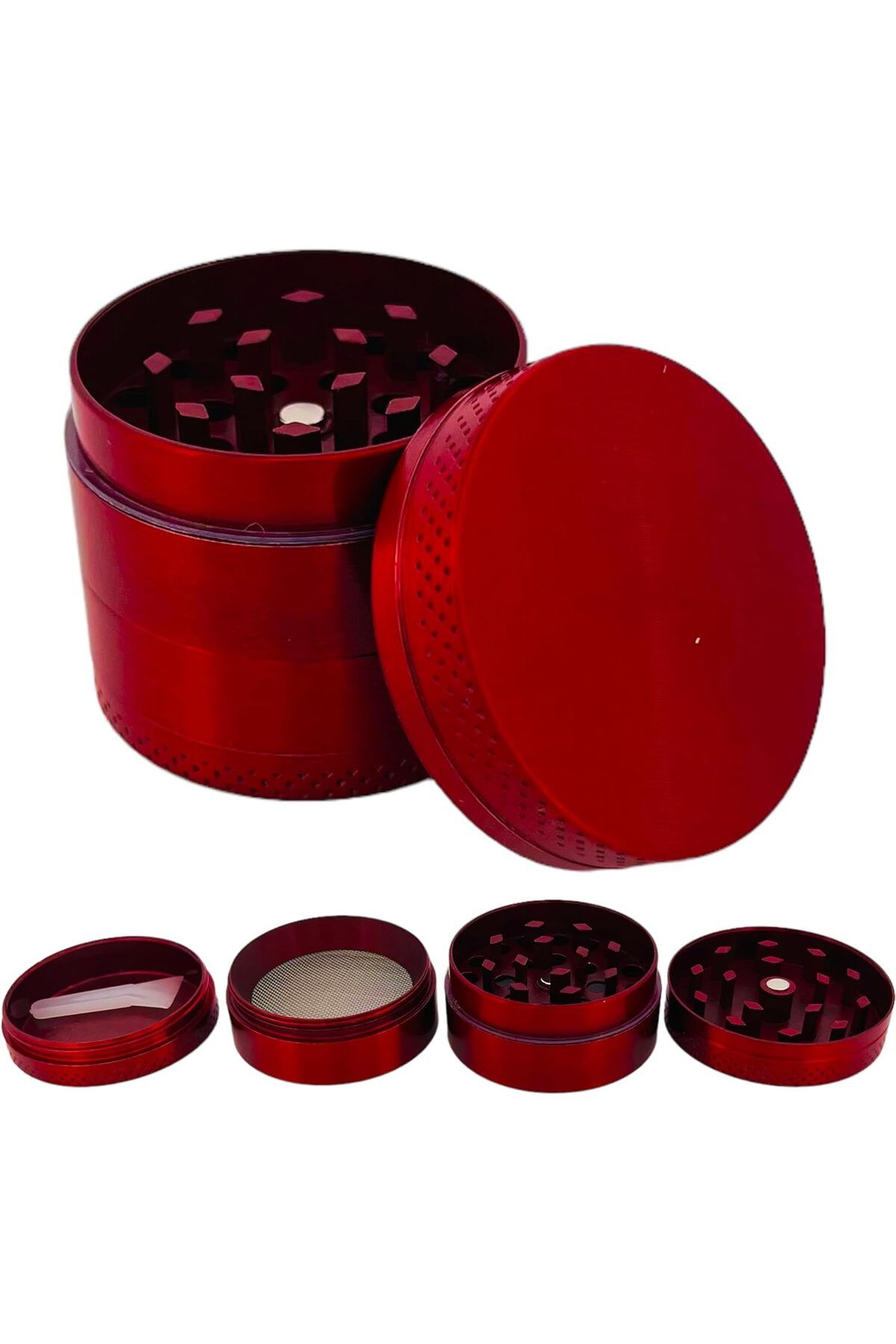 MCreative Parçalayıcı Metal baharat öğütücü herb spice 4 katmanlı 40MM / 50MM / 63MM (KIMRIZI, 40MM)