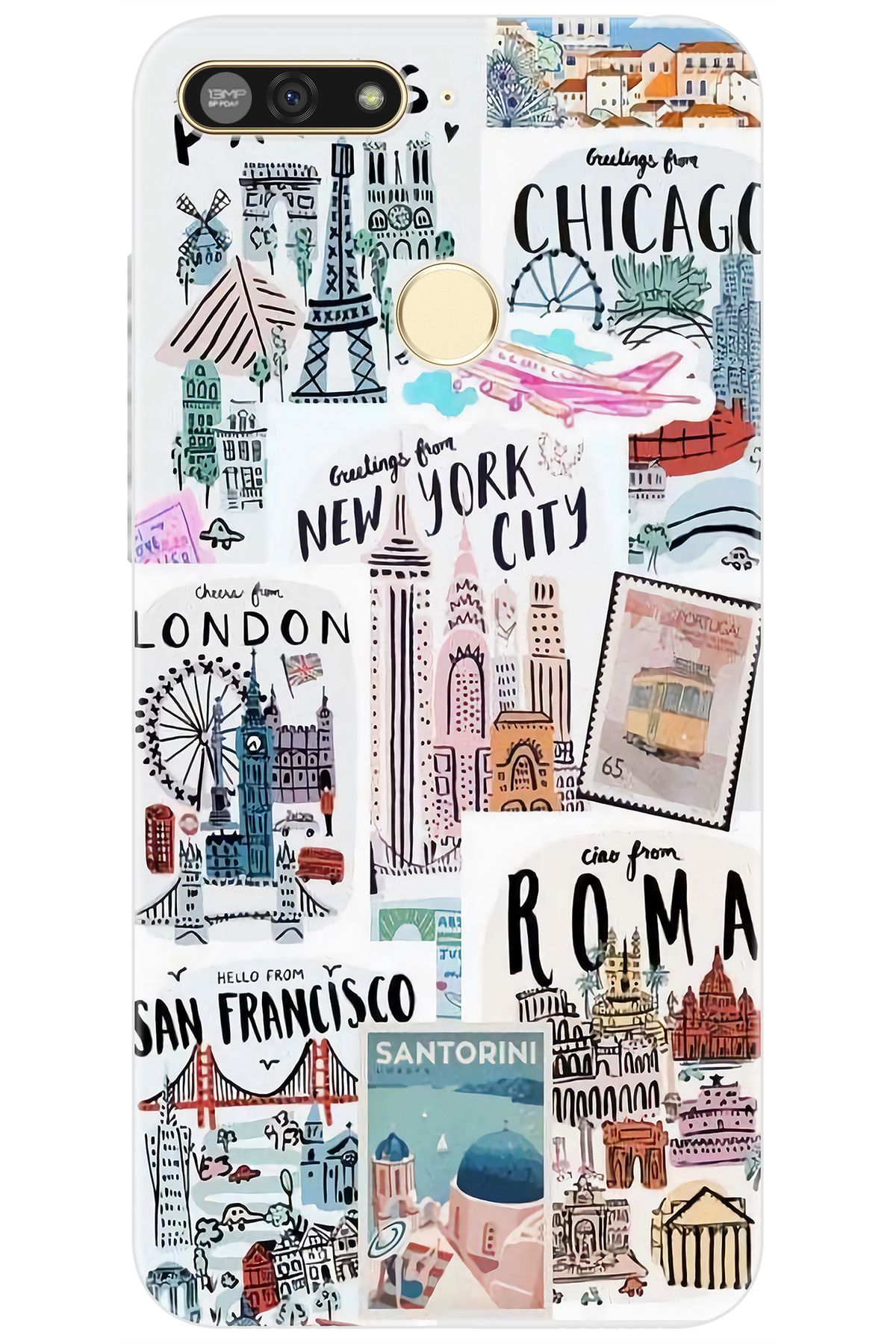 Ceppare Huawei Y6 2018 (ATU-L21) Uyumlu Kılıf Desen Baskılı Silikon Newyork Roma London STK:624 CP-eqAmTGJ