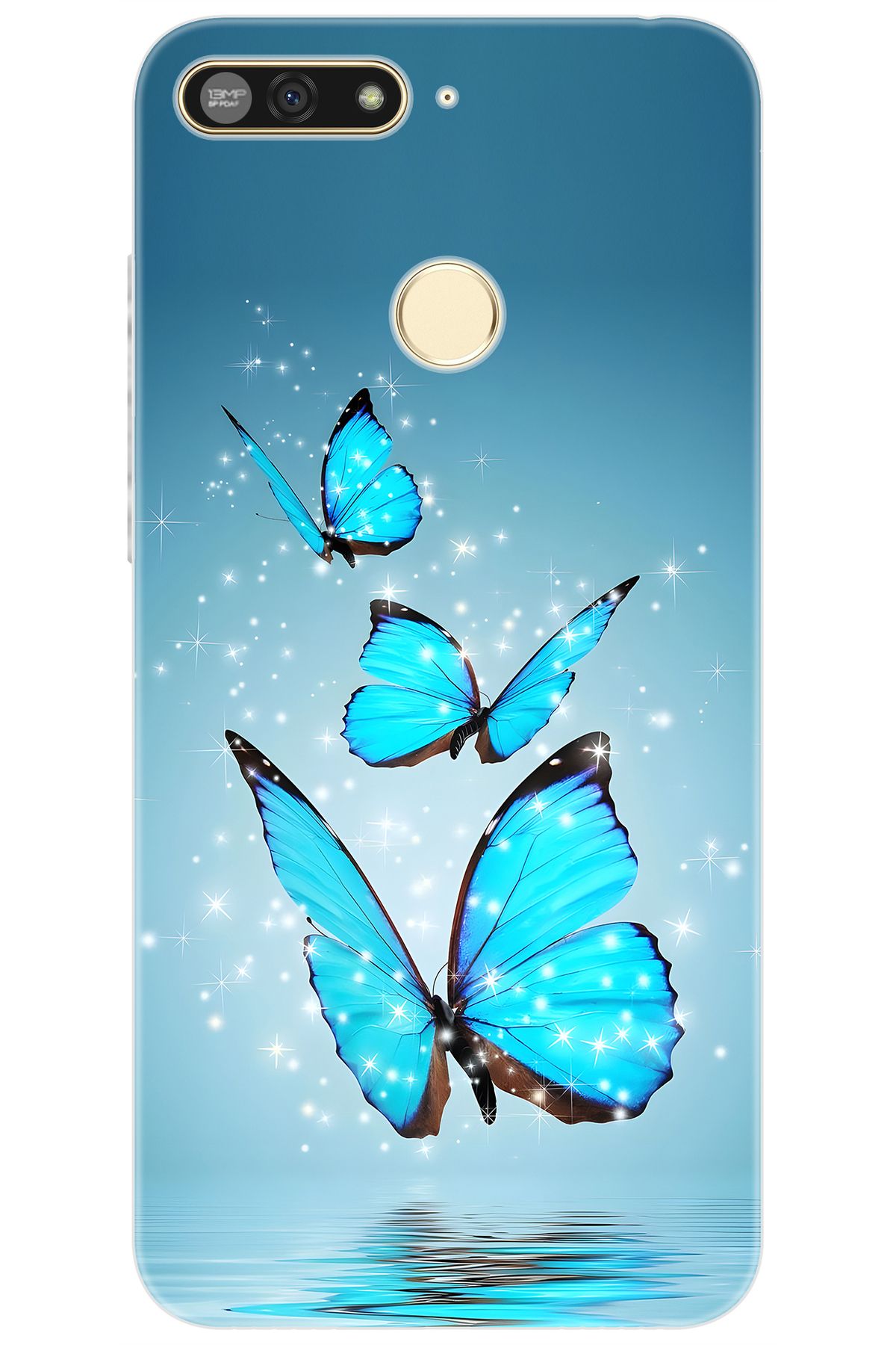 Ceppare Huawei Y6 2018 (ATU-L21) Uyumlu Kılıf Desen Baskılı Silikon Mavi Kelebek STK:710 CP-vAa7MAK