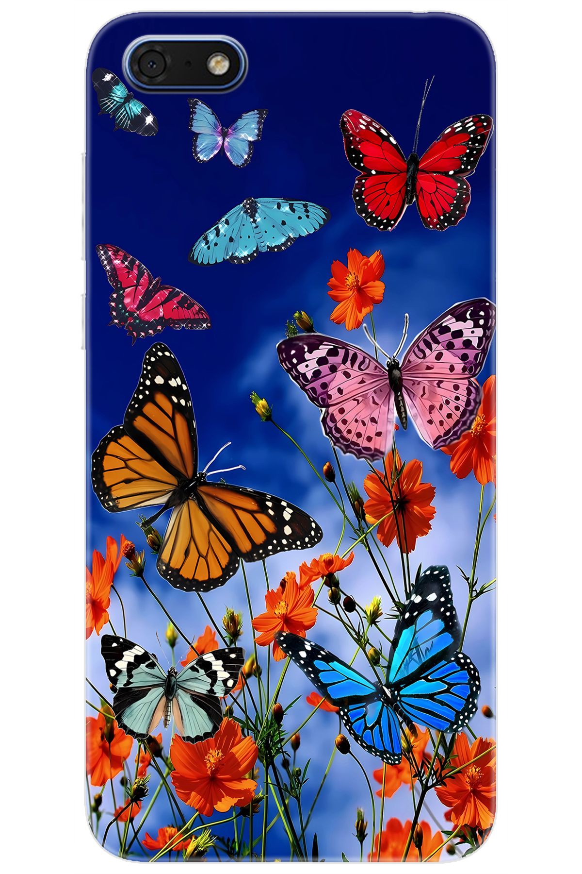 Ceppare Huawei Y5 2018 (DRA-L21) Uyumlu Kılıf Desen Baskılı Silikon Renkli Kelebekler STK:741 CP-anTGN7i