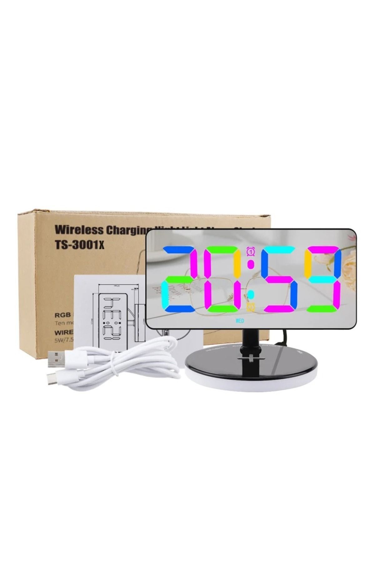 LamassuE LED DİJİTAL SAAT WİRELESS ŞARJLI RGB AYNALI