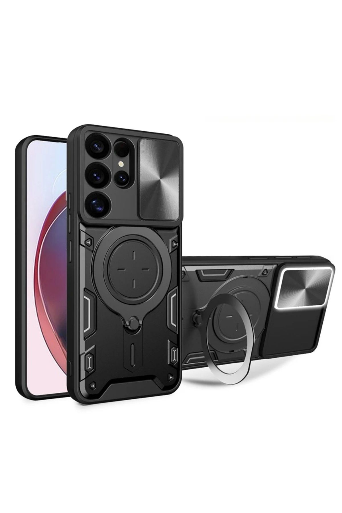 MMPSHOP Galaxy S25 Ultra Uyumlu Kamera Koruma 360 Dönebilen Magsafe Halka Stand Özellikli Tank Kılıf