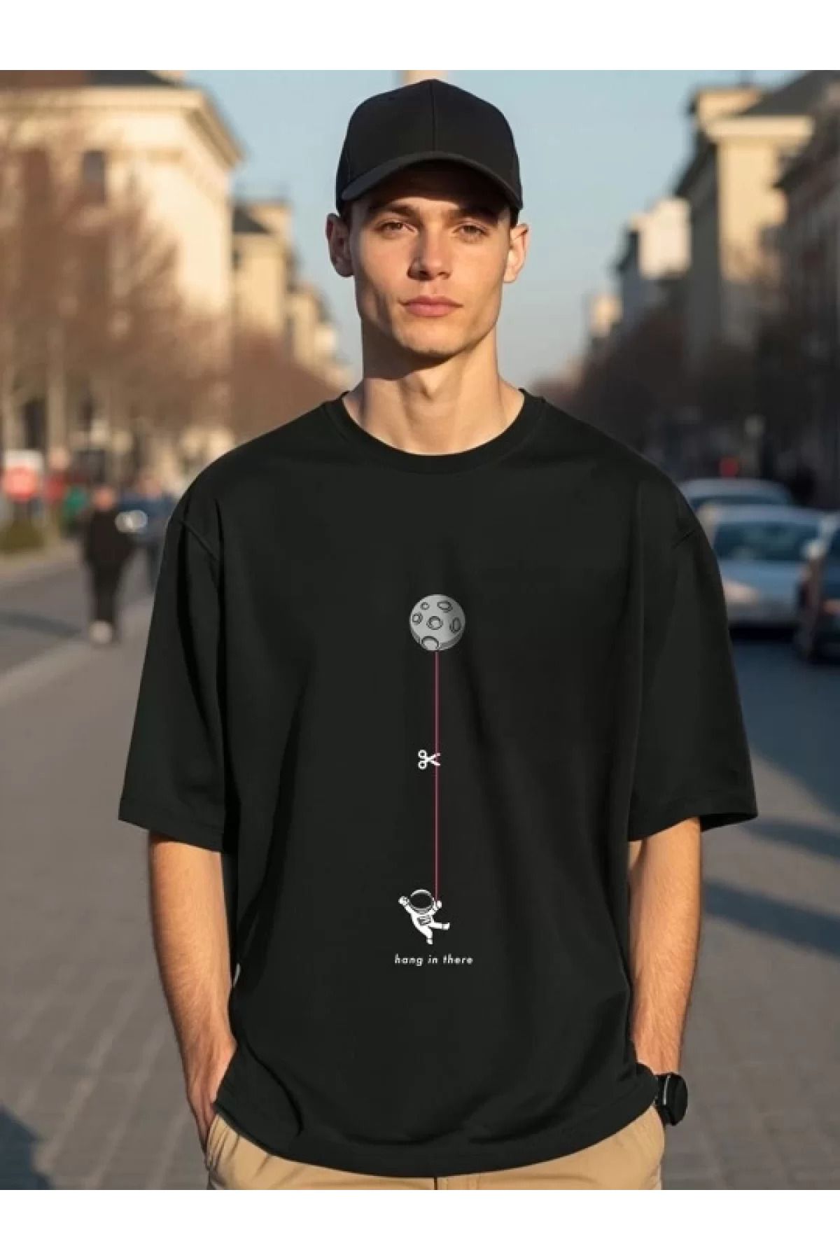 İndigo Park Gomerra Erkek Oversize Tişört Baskılı T-shirt - Siyah