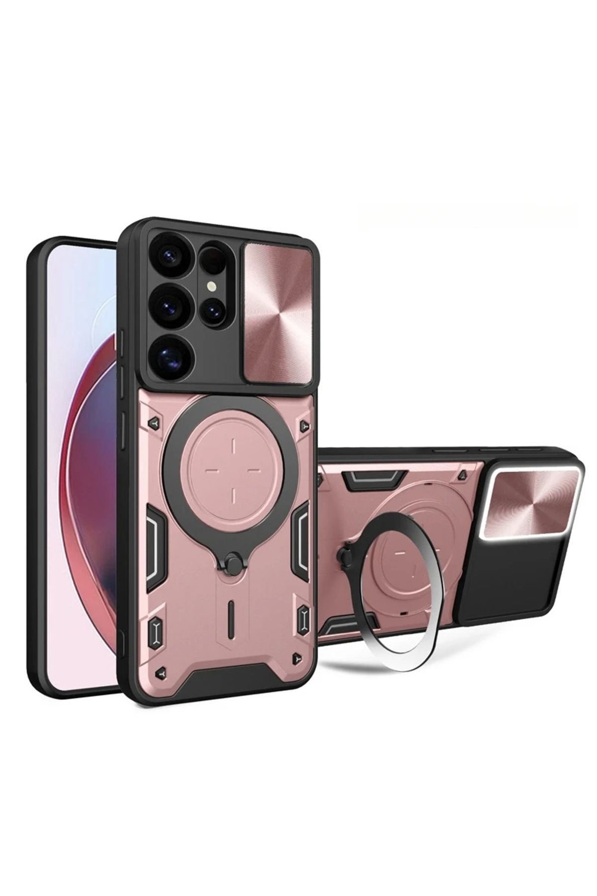 MMPSHOP Galaxy S25 Ultra Uyumlu Kamera Koruma 360 Dönebilen Magsafe Halka Stand Özellikli Tank Kılıf