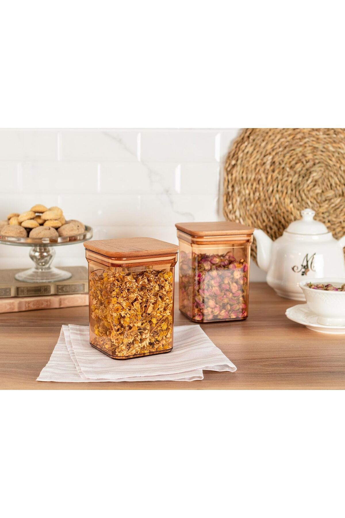 STOREMAX nffashopm Coco Kaviera 1000ml Ahşap Kapaklı Saklama Kabı 2'li storestarx 1051353