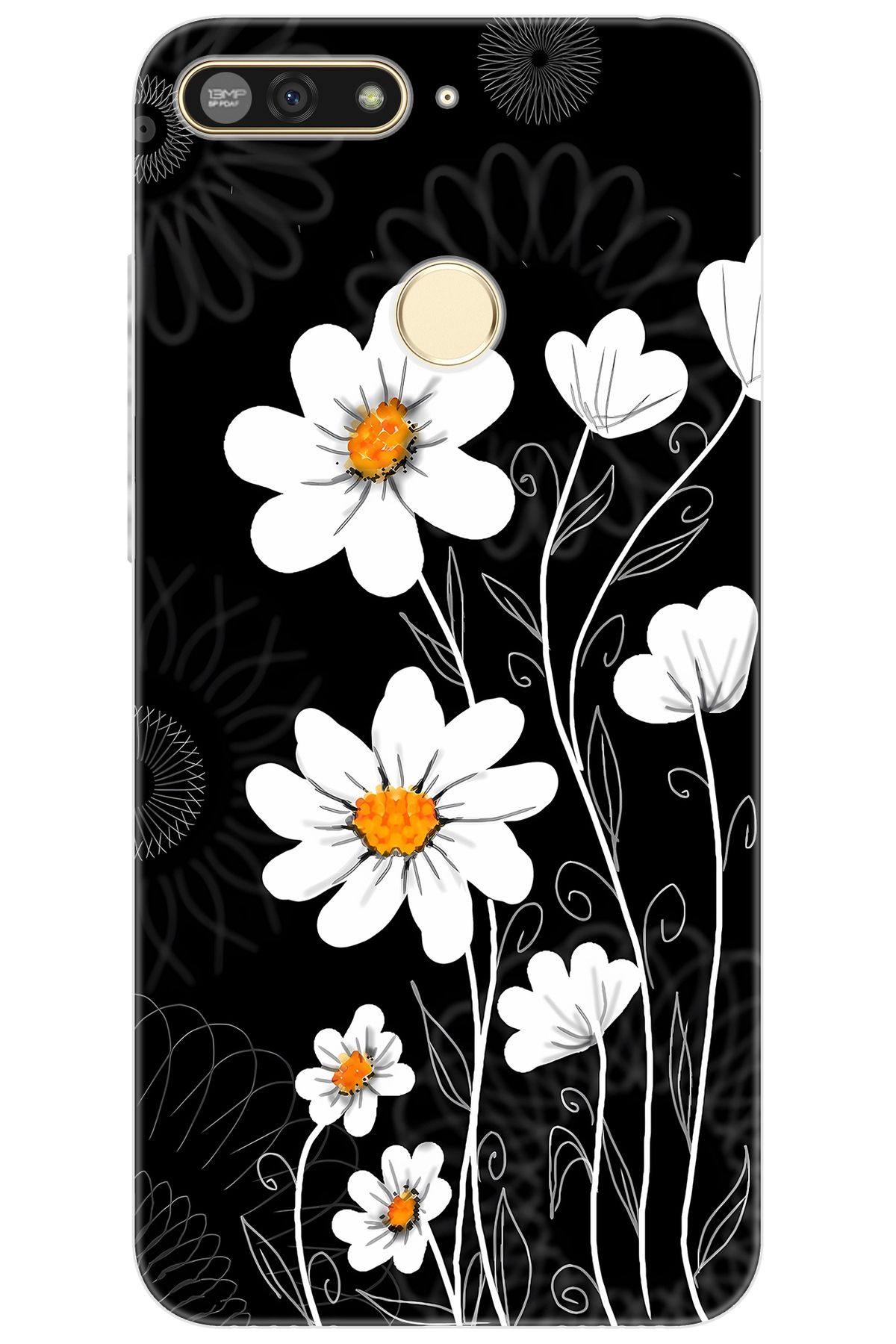 Ceppare Huawei Y6 2018 (ATU-L21) Uyumlu Kılıf Desen Baskılı Silikon Papatya STK:693 CP-0QypkCt