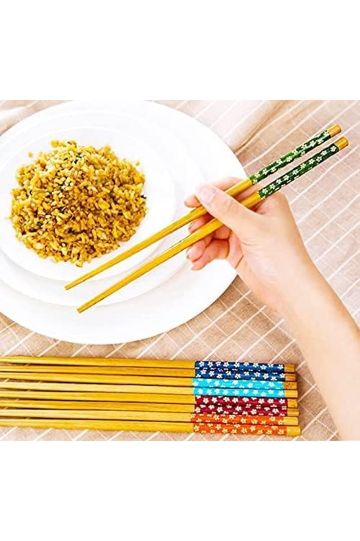 STOREMAX nffashopm Pratik Yıkanabilir Kore Çin Yemek Çubuğu 10 Çift Desenli Bambu Chopstick storestarx 1