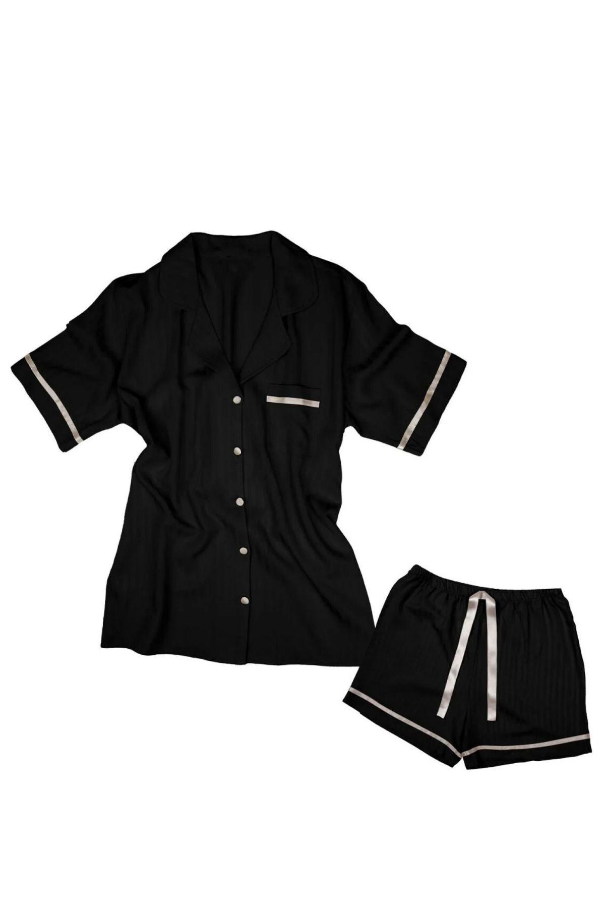 ZENCHES kadın kısa kollu şortlu rahat günlük şık pijama takımı