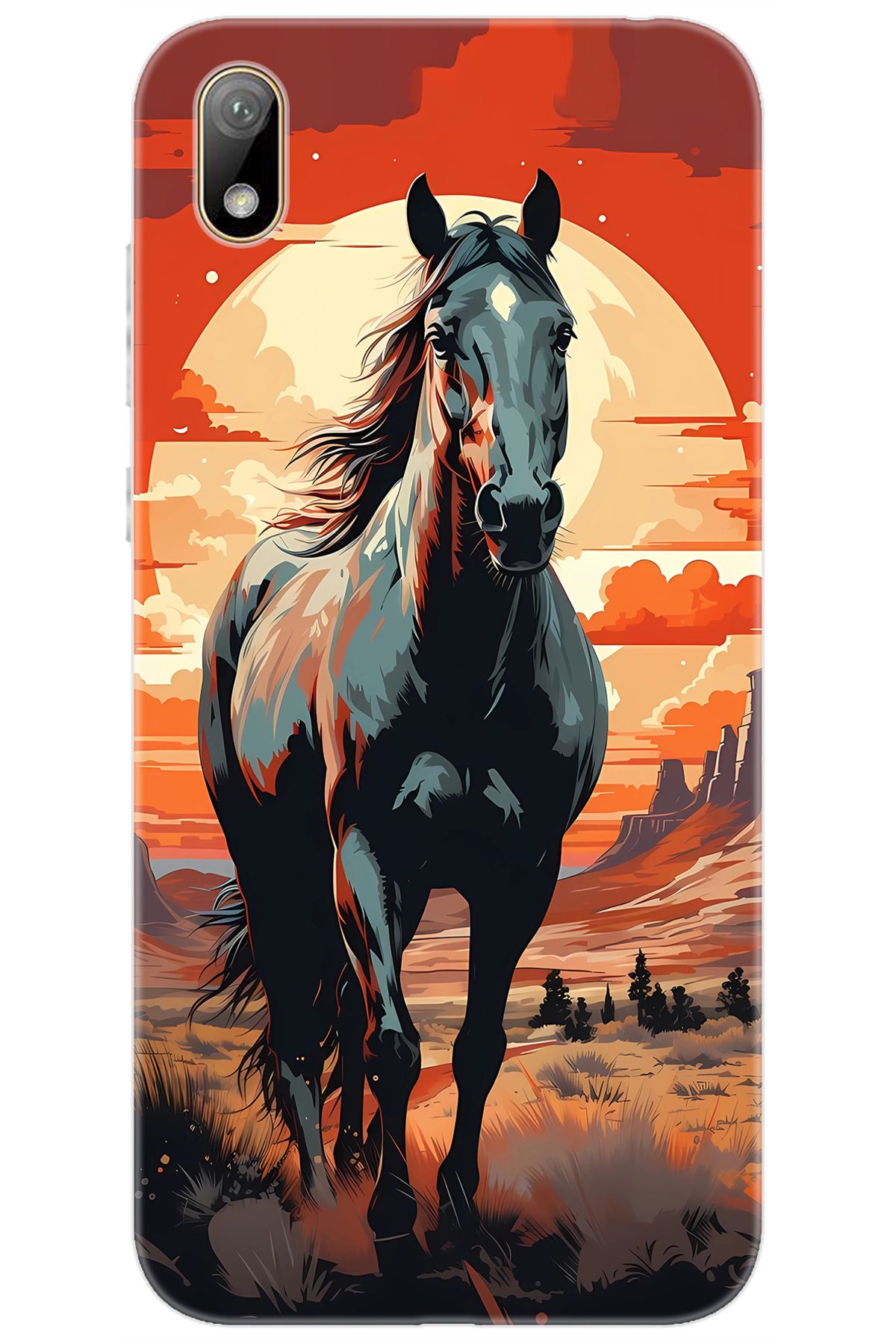 Ceppare Huawei Y5 2019 (AMN-LX2/LX9) Uyumlu Kılıf Desen Baskılı Silikon Western Atı STK:655 CP-Ebq1Ko1