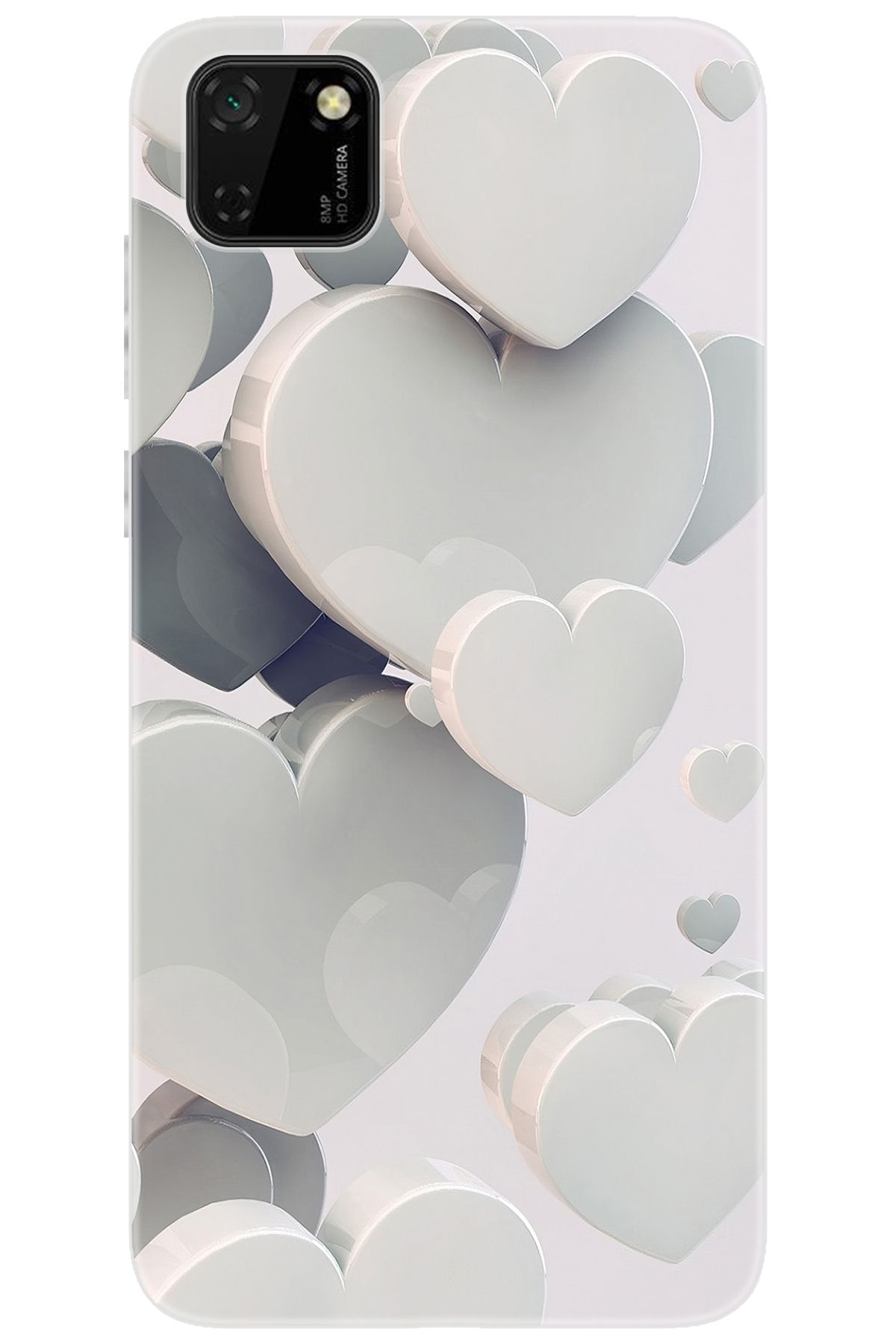 Ceppare Huawei Y5P (DRA-LX9) Uyumlu Kılıf Desen Baskılı Silikon Beyaz Kalpler STK:259 CP-oQZS1DG