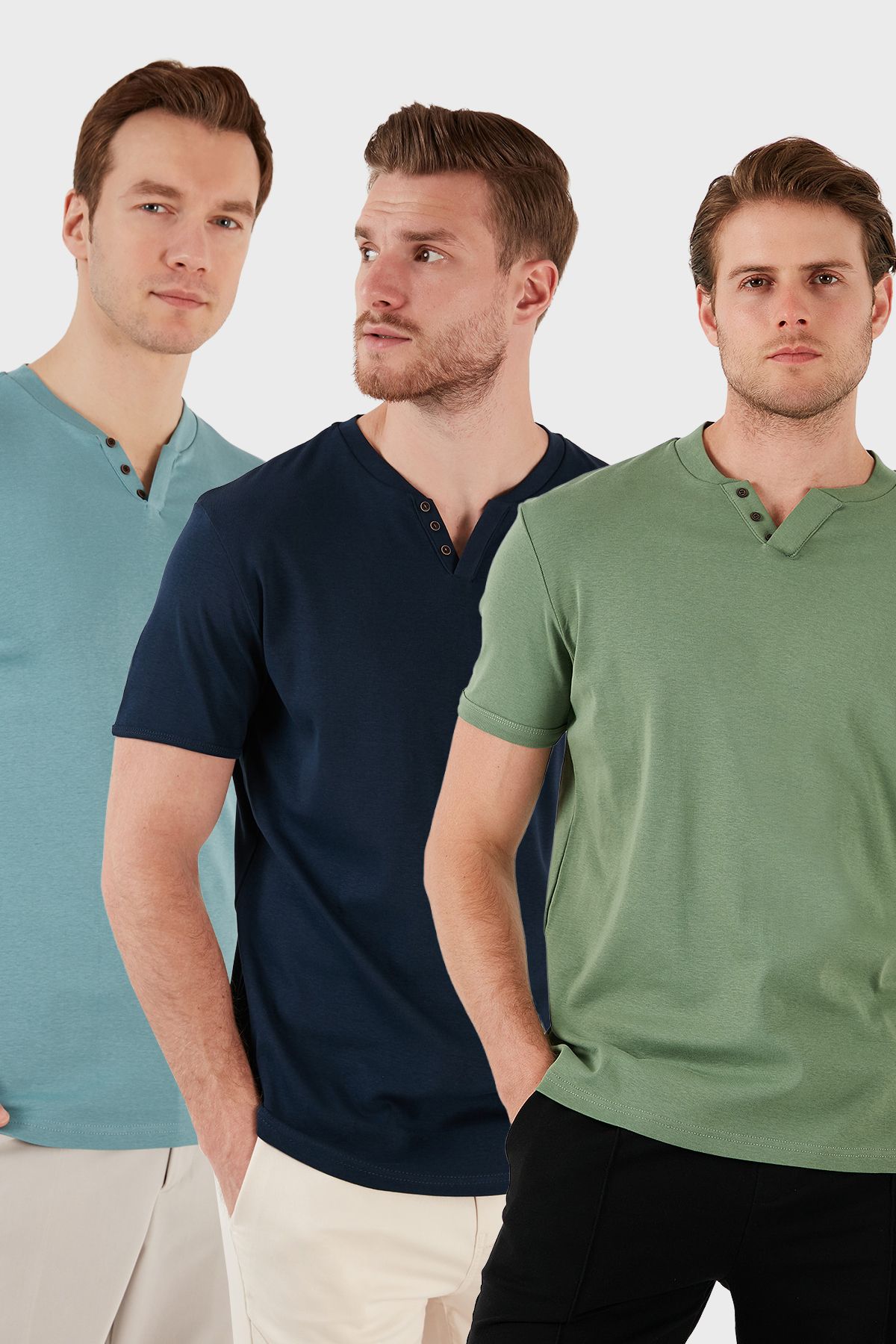 Buratti Pamuklu Düğme Detaylı Slim Fit V Yaka 3'lü Paket T Shirt Erkek T SHİRT 5902122S3