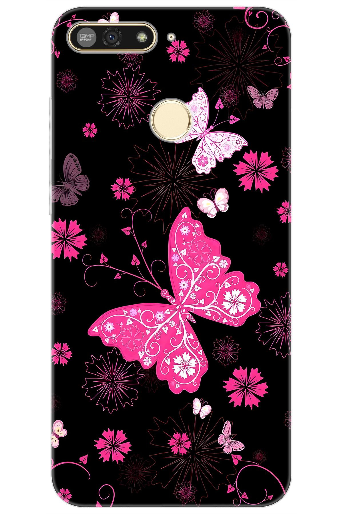 Ceppare Huawei Y6 2018 (ATU-L21) Uyumlu Kılıf Desen Baskılı Silikon Kelebekler STK:723 CP-nmD44ef