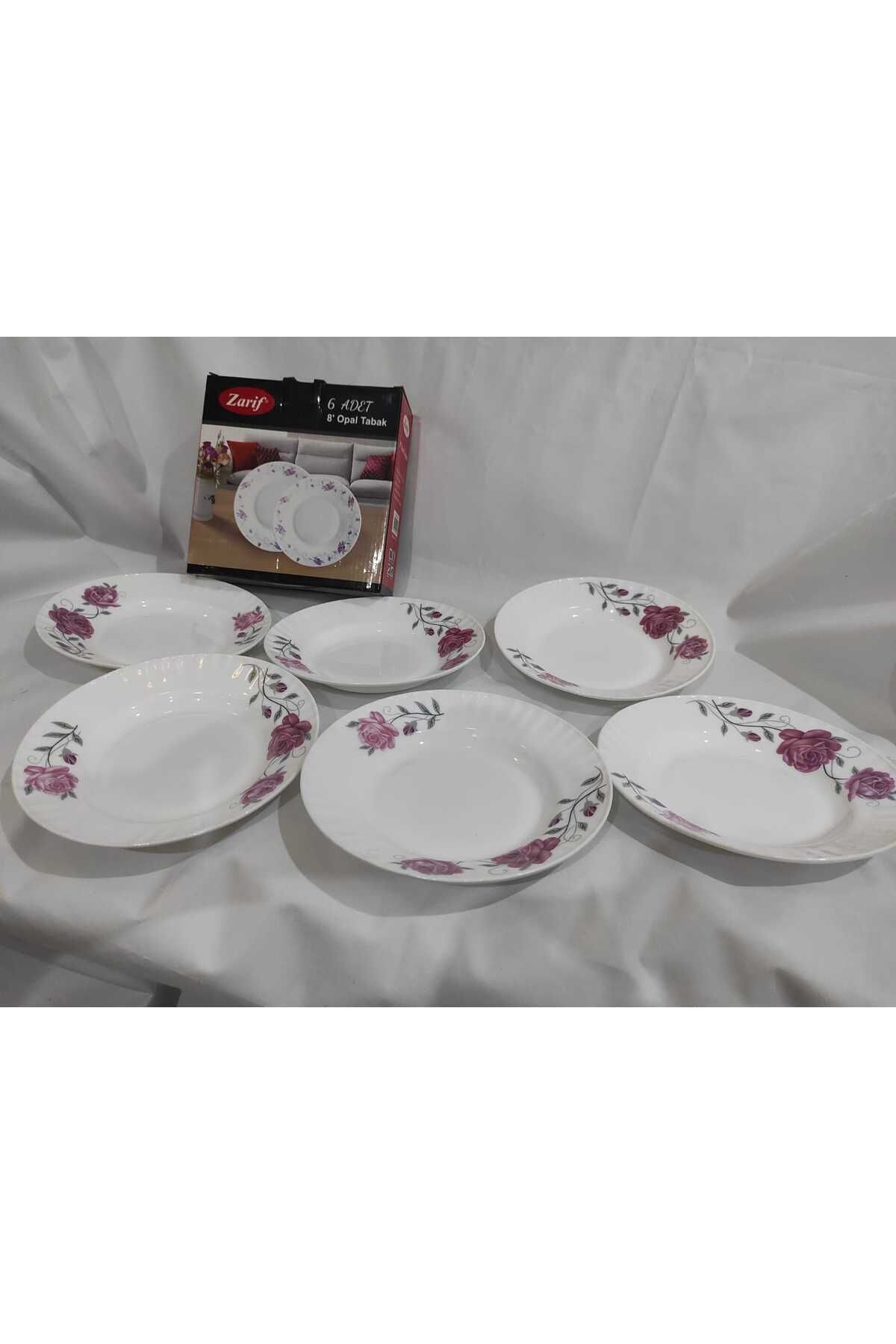 Porgold 20 cm desenli arcopal opal yemek tabağı çukur tabak 6 kişilik
