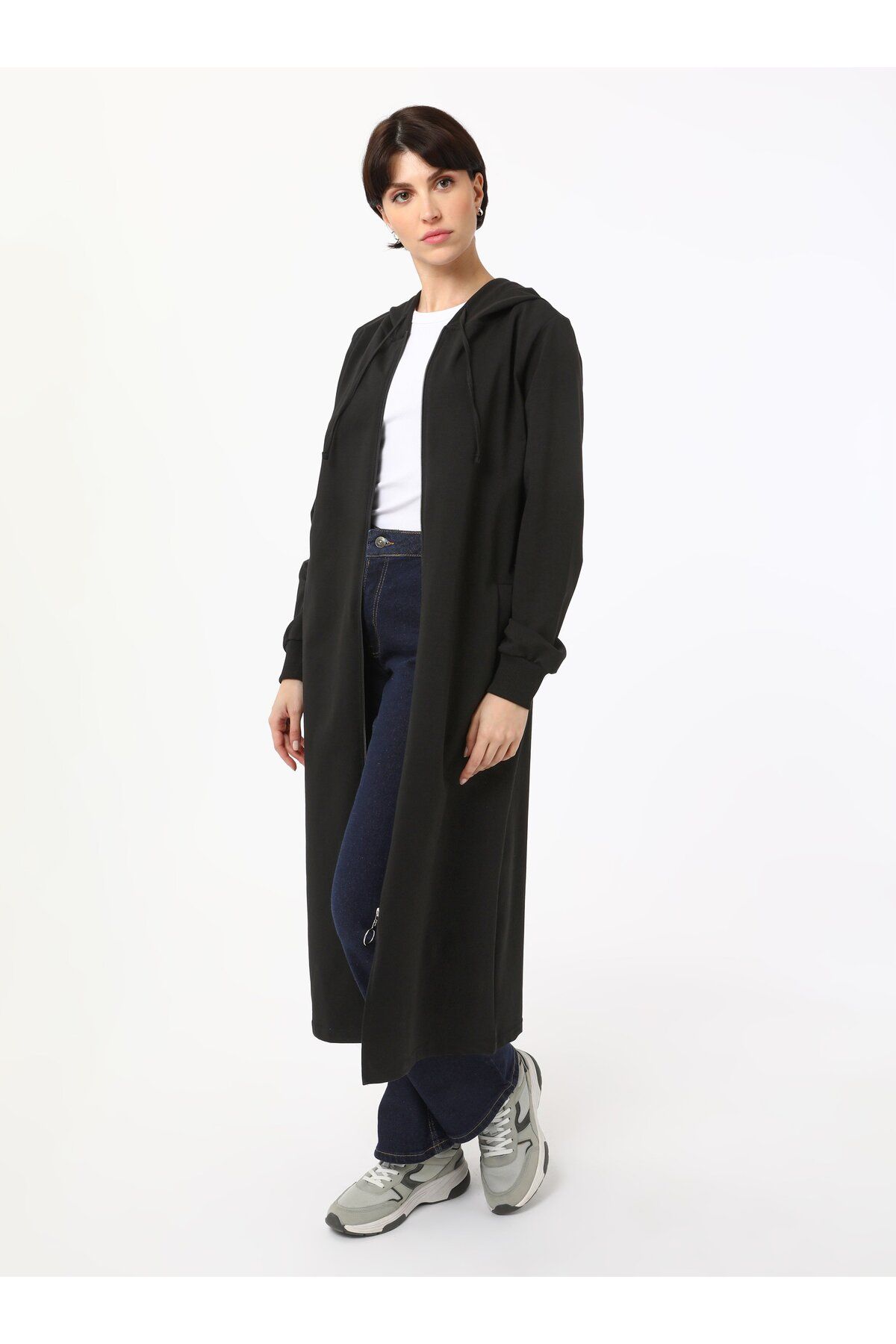 Everyday Basic-Căciulă sport lungă cu glugă cu fermoar - Negru - Refka Basic 7