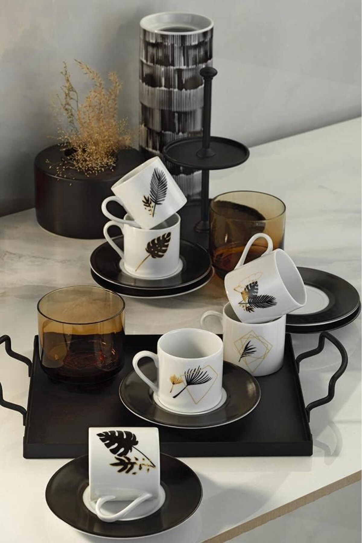 STOREMAX daiviolastore Porselen Golden Lief 6 Kişilik 12 Parça Kahve Takımı DLStore 990396