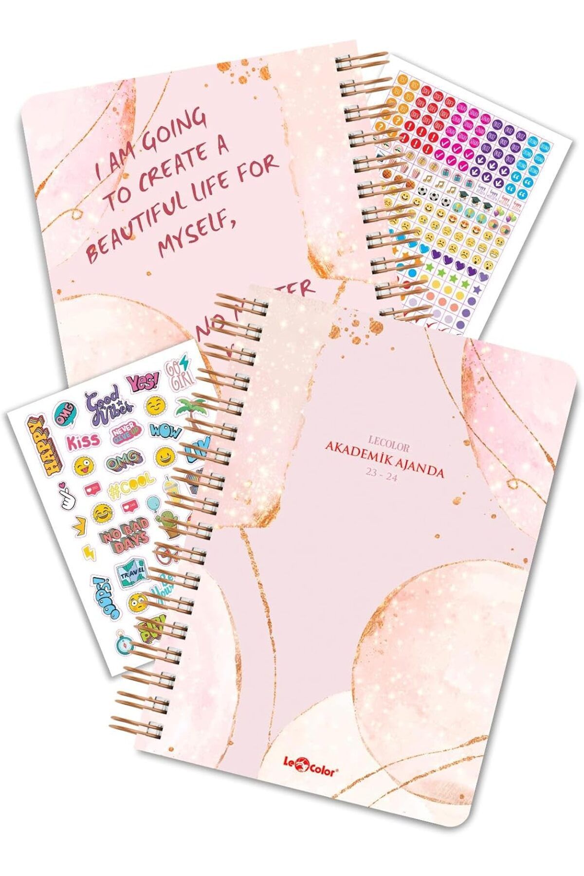 STOREMAX nffashopm Color 17 Aylık Akademik Ajanda 17x24 Spiralli 23/24 Stickerlı Rose Gold storestarx 10513