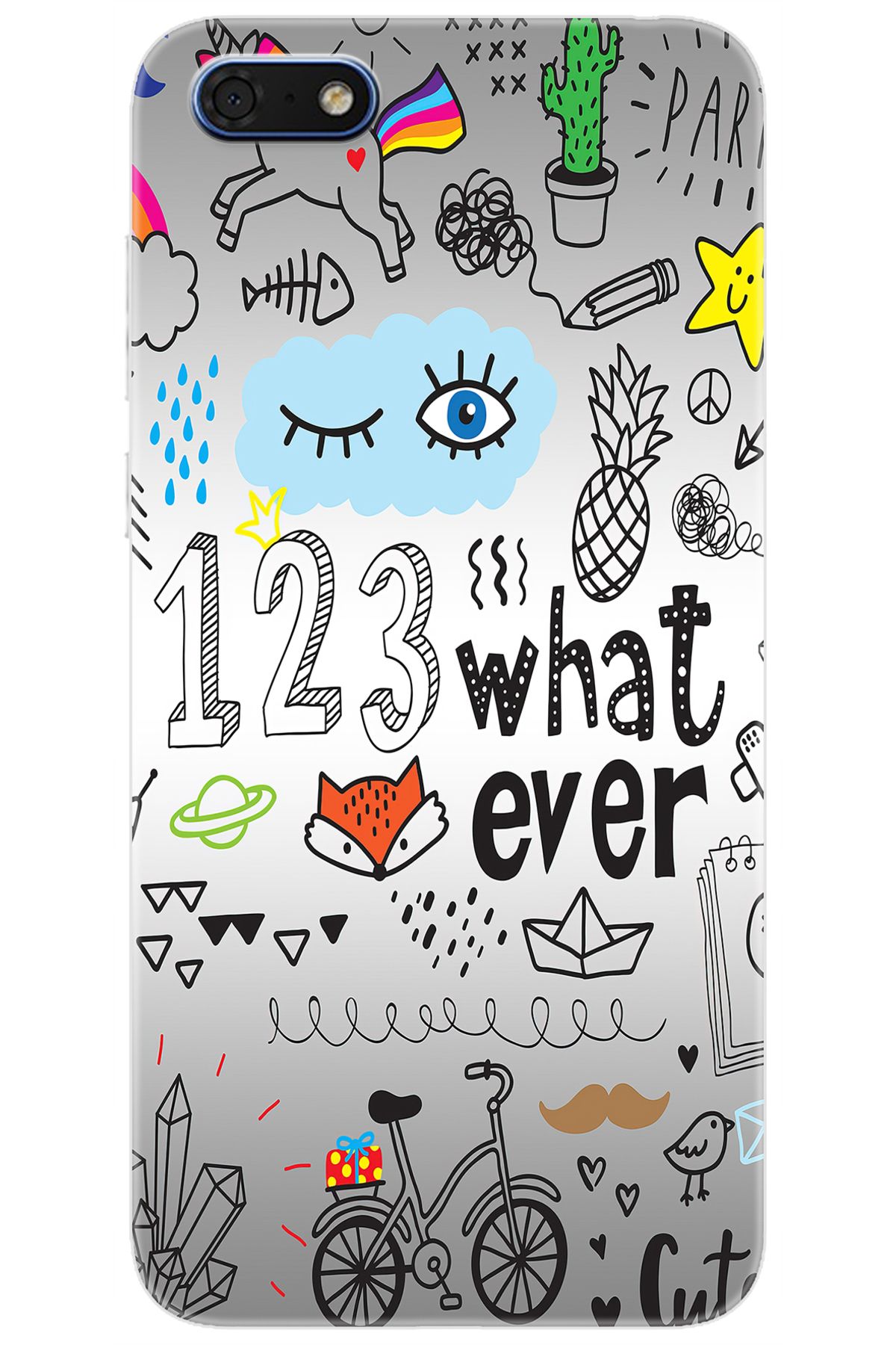 Ceppare Huawei Y5 2018 (DRA-L21) Uyumlu Kılıf Desen Baskılı Silikon 123WHAT Ever STK:334 CP-FlRnIaG