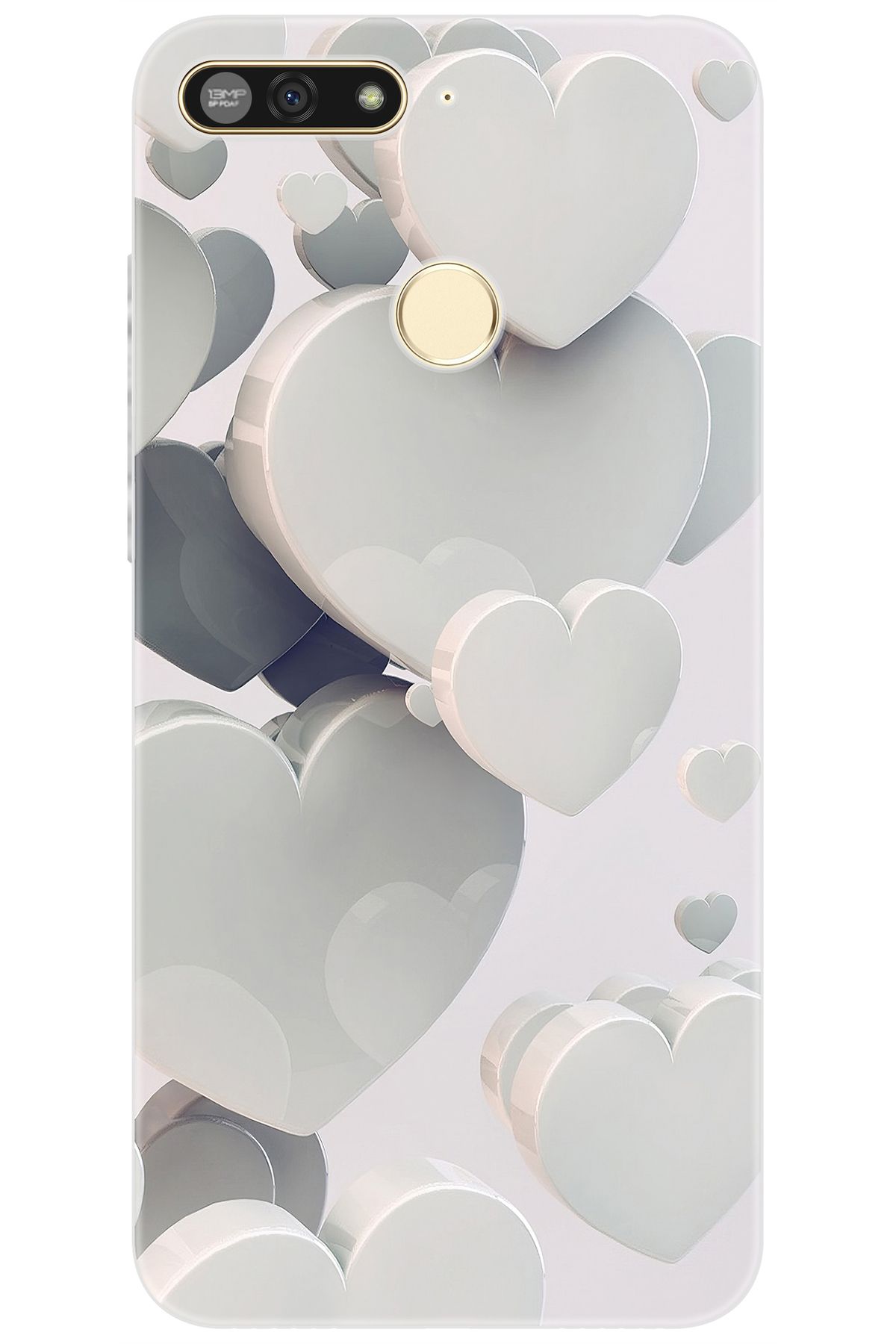 Ceppare Huawei Y6 2018 (ATU-L21) Uyumlu Kılıf Desen Baskılı Silikon Beyaz Kalpler STK:259 CP-8yDq8vS