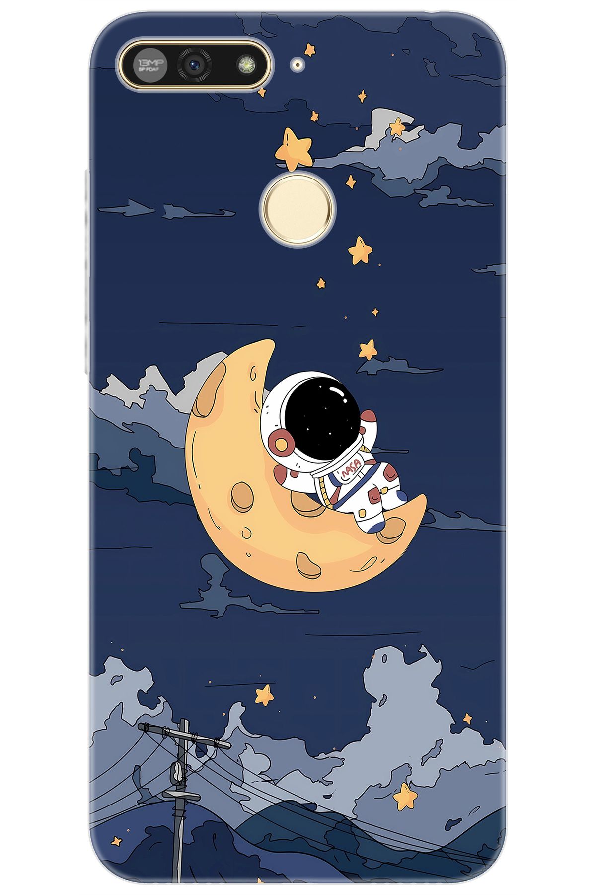 Ceppare Huawei Y6 2018 (ATU-L21) Uyumlu Kılıf Desen Baskılı Silikon Astronot STK:684 CP-E1j44sk