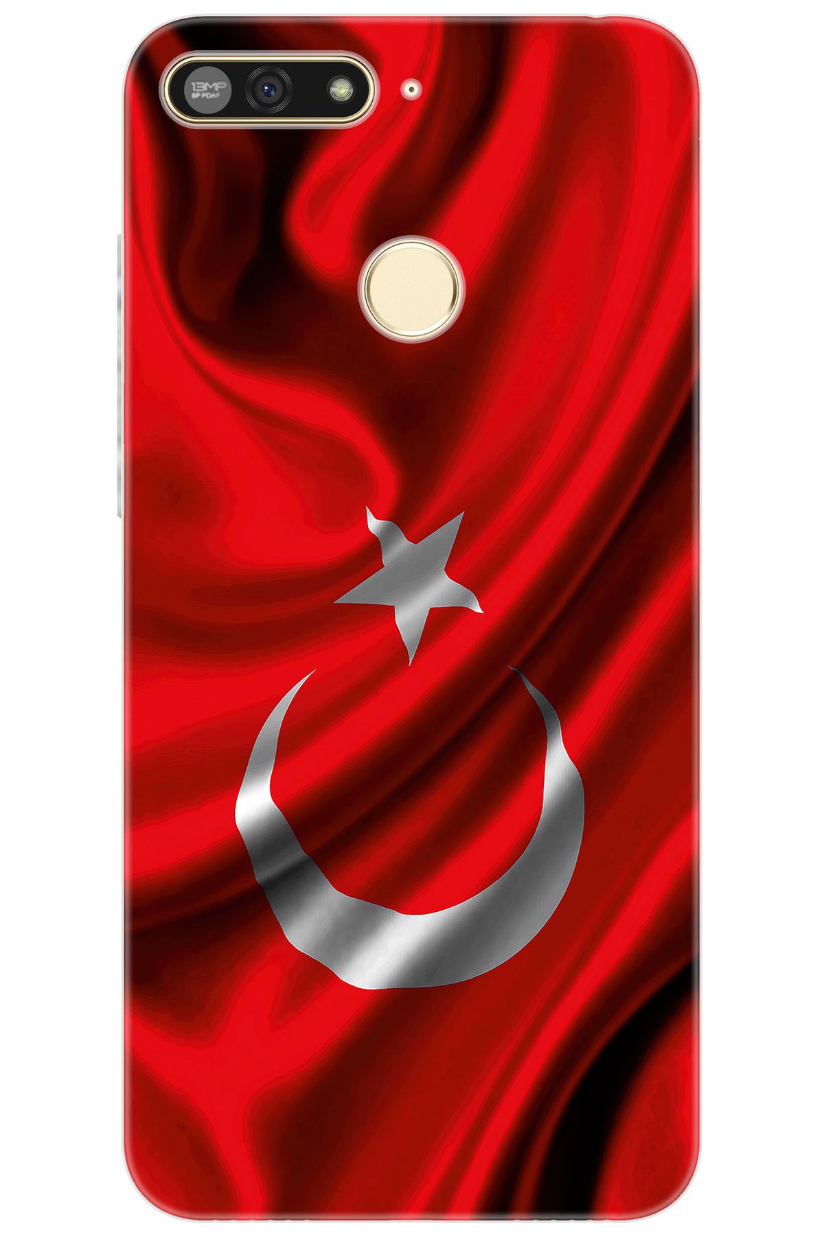 Ceppare Huawei Y6 2018 (ATU-L21) Uyumlu Kılıf Desen Baskılı Silikon Dalgalı Türk Bayrağı STK:369 CP-Av5SnWT