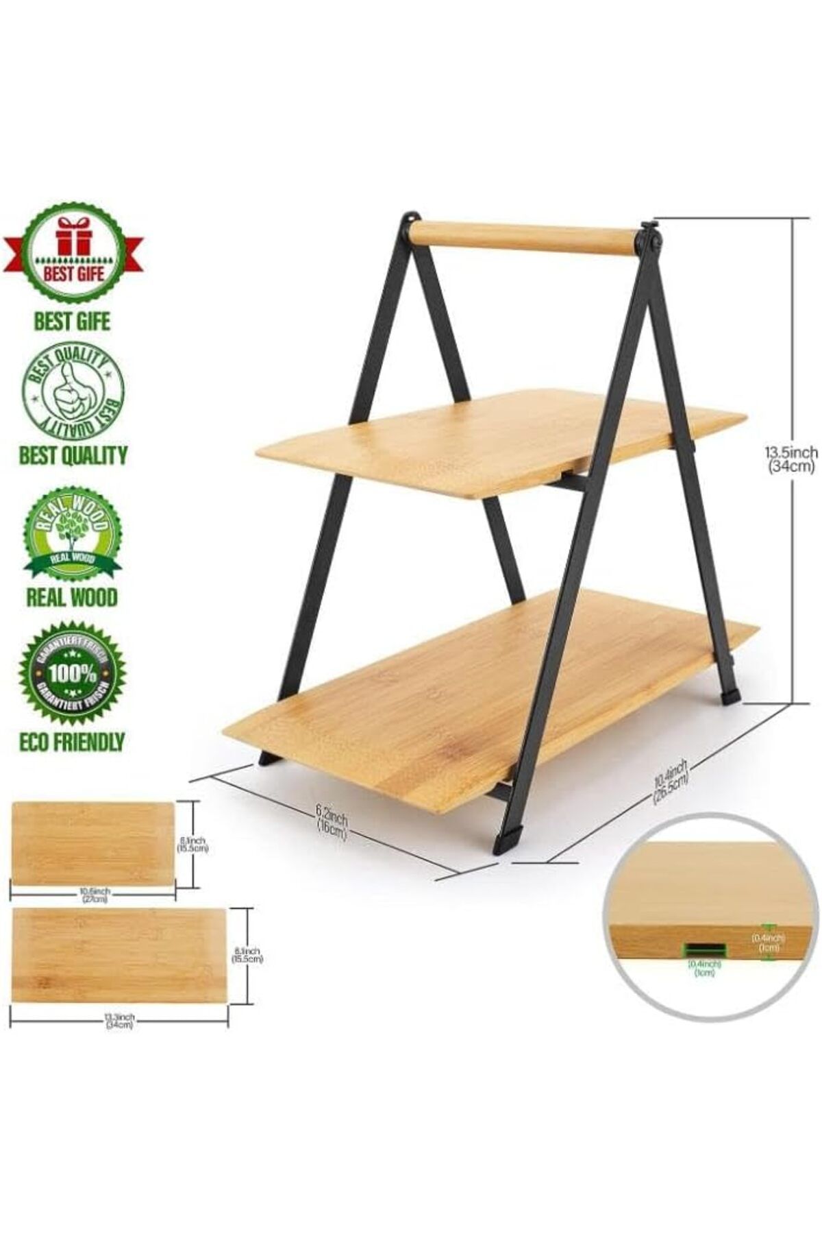 STOREMAX-Jvnnastore 2-Tier Rectangular Bamboo Serving Presentation Set Large Size, Dry Cake, Cookie and Cake Present 3