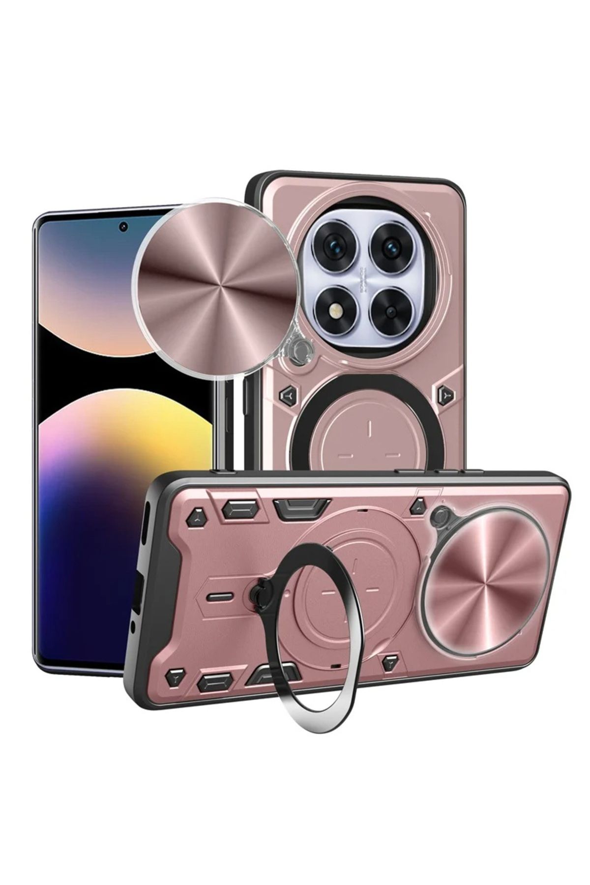 MMPSHOP Xiaomi Redmi Note 14 Pro Uyumlu Kamera Koruma 360 Dönebilen Magsafe Halka Stand Özellikli Tank Kılıf
