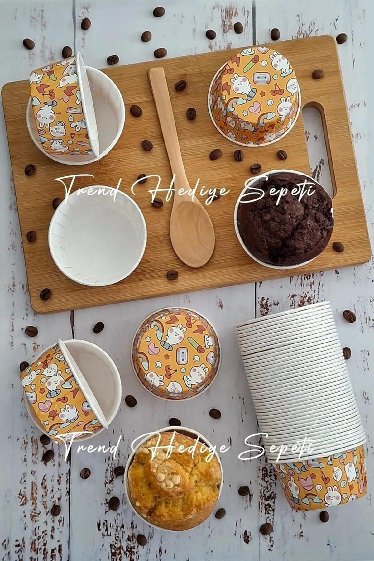 STOREMAX nffashopm Hediye Sepeti 50'li Büyük Boy XL Tavşan Desenli Turuncu Muffin Cupcake Kalıbı Jumbo K