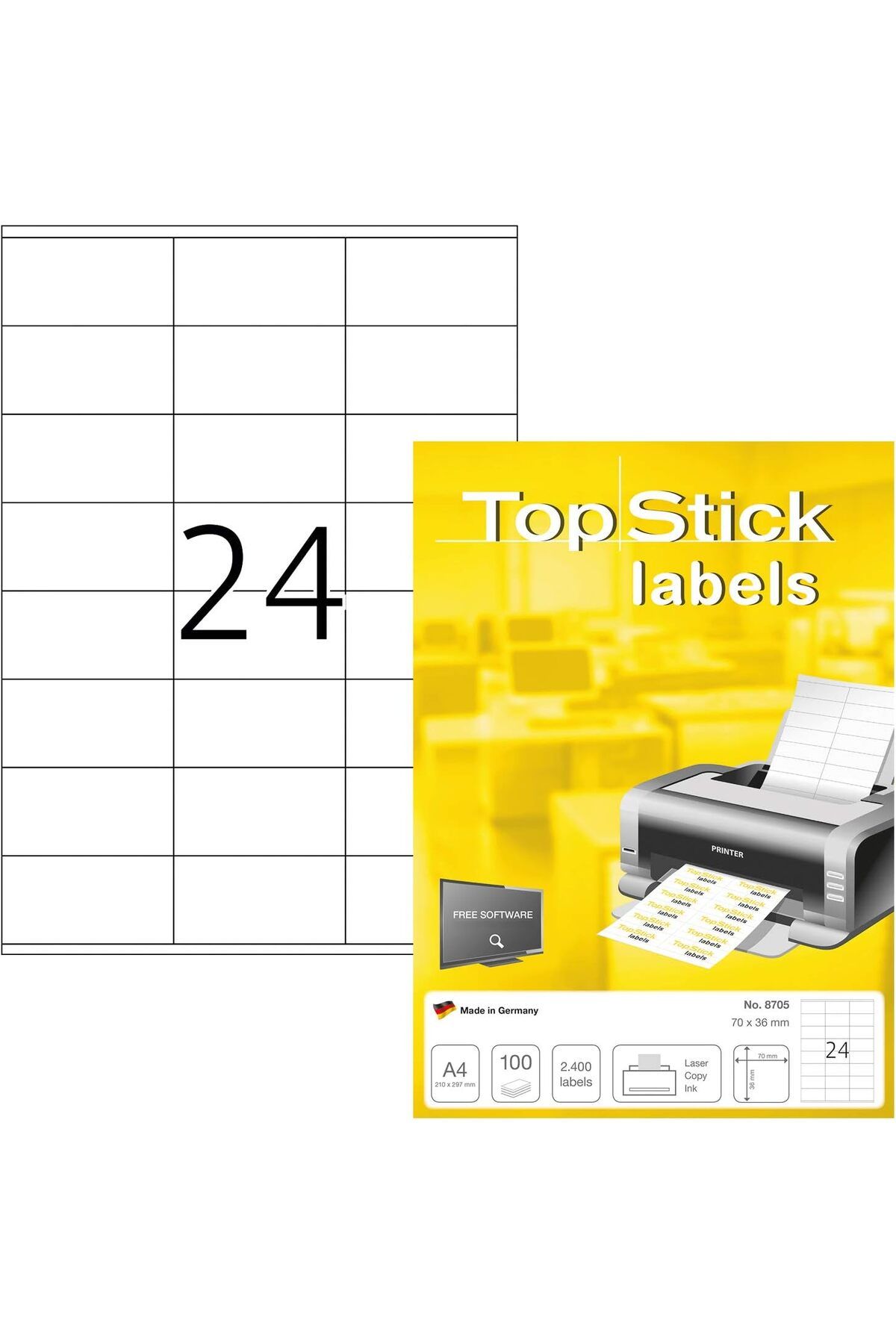 STOREMAX nffashopm 8705 Adres Etiketi, 100 Yaprak, 70 x 36 mm, A4 Başına 24, 2400 Adet, Kendinden Yapışka