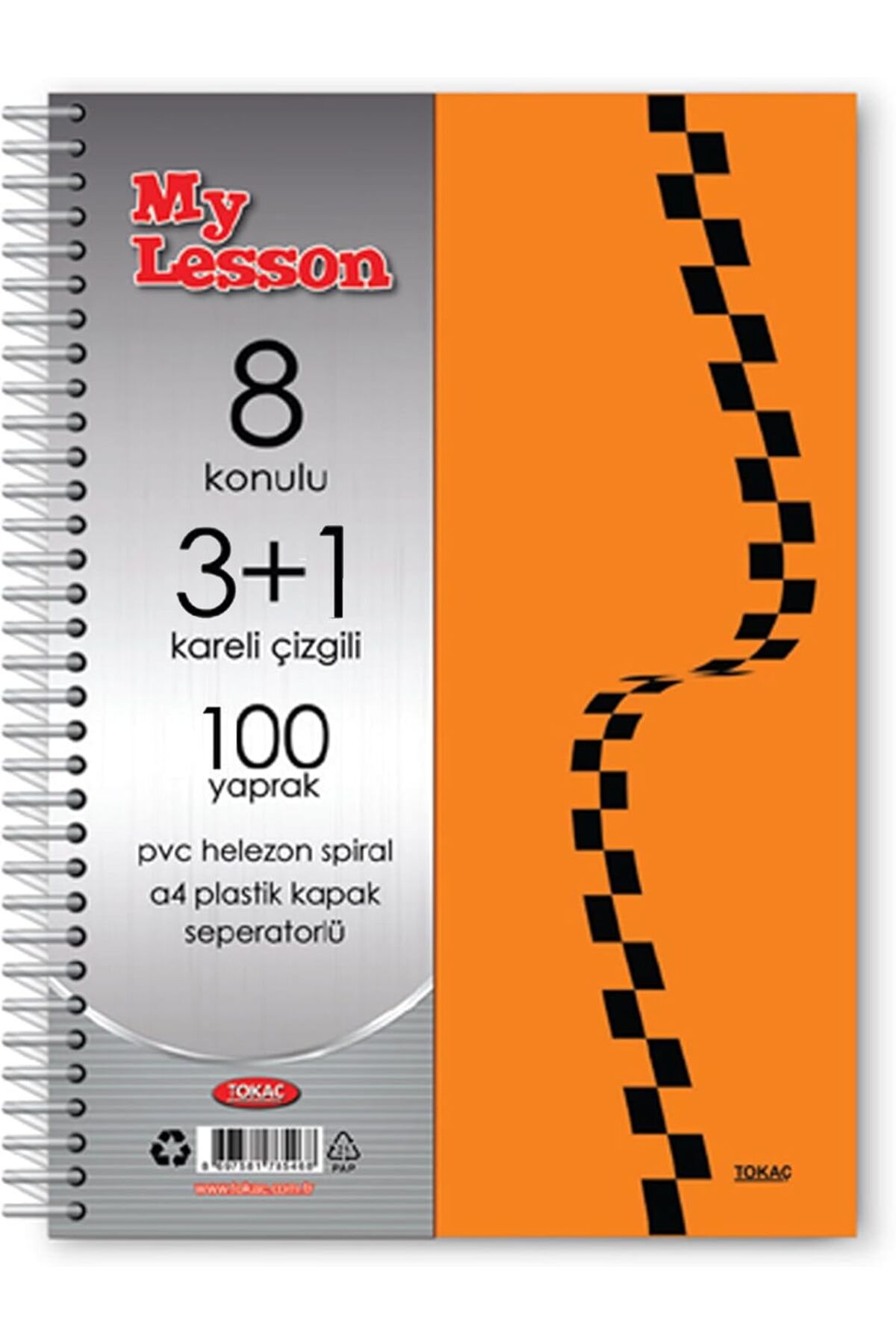STOREMAX nffashopm Tokaç My Lesson Plastik Kapak A4 3+1 100 Yaprak Spiralli 8 Bölmeli Ayraçlı Kareli Çiz