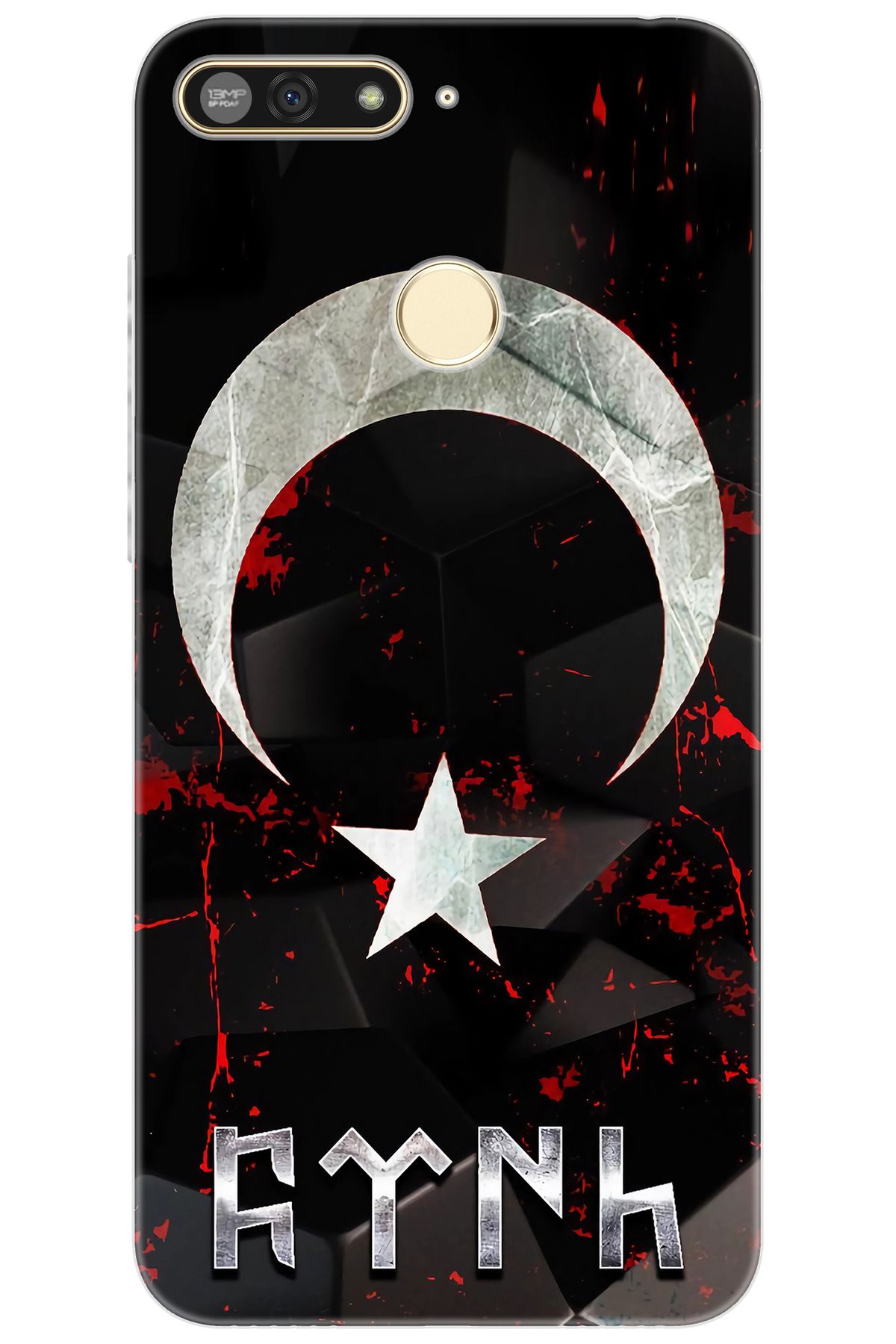 Ceppare Huawei Y6 2018 (ATU-L21) Uyumlu Kılıf Desenli Silikon Ay Yıldız ve Göktürkçe Türk STK:636 CP-to9sUly
